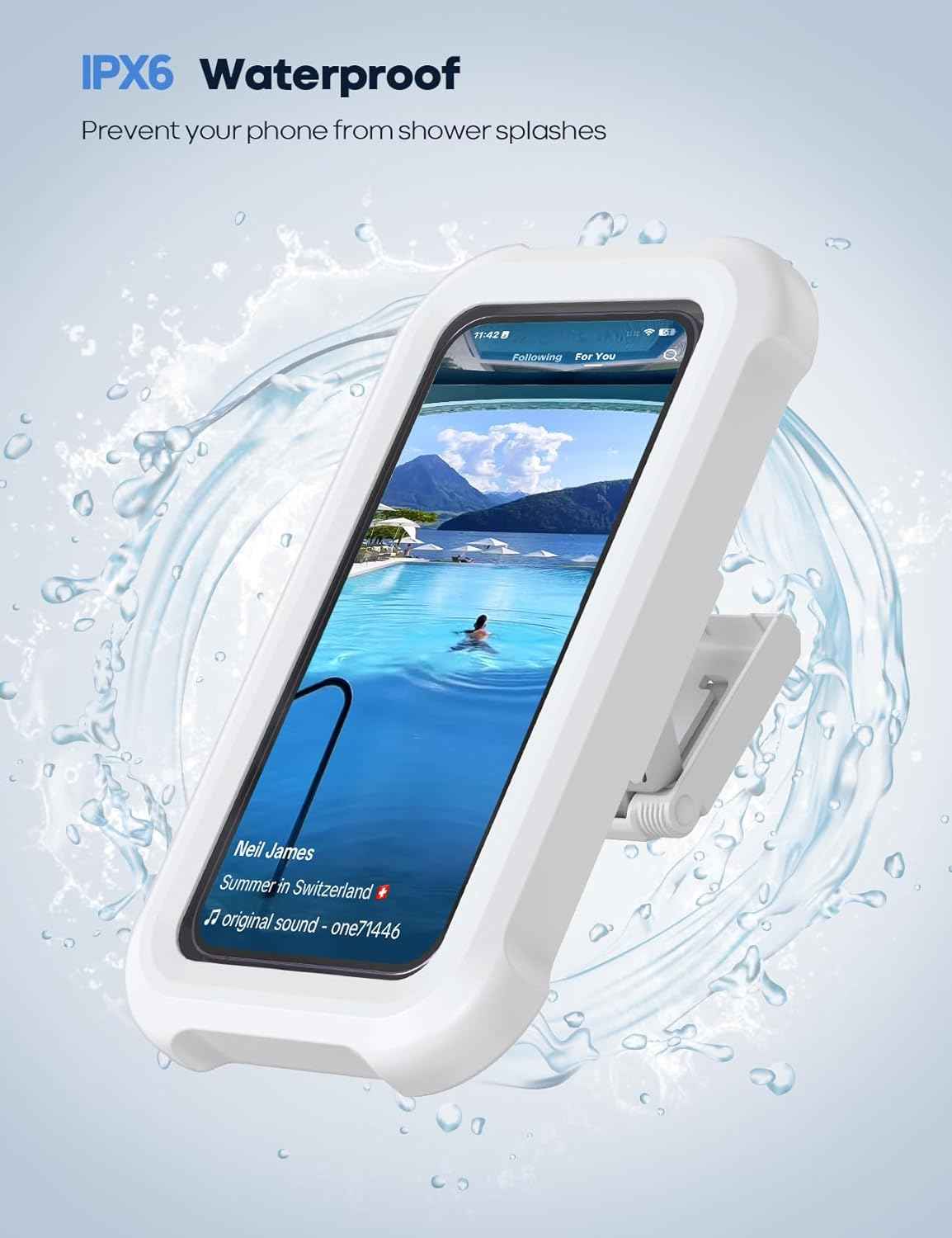 Lamicall Shower Phone Holder Waterproof - 480° Rotatable Retractable Adjustable Shower iPhone Case Holder, Bathroom Wall Phone Mount Stand Water Proof Anti Fog Case, Accessories for 4-7" Cellphones