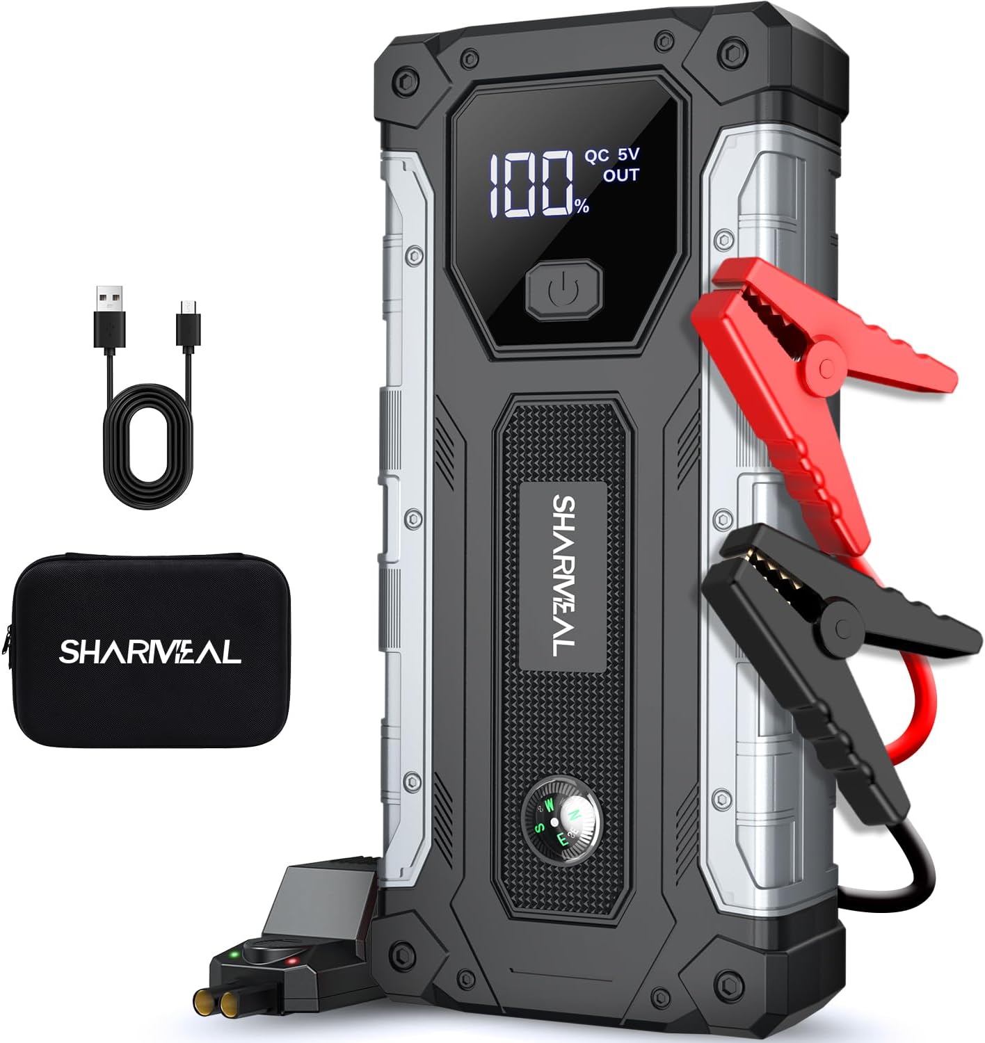 sharmeal 3000a portable jump starter for 9.0l gas and 7.0l diesel vehicles with led light