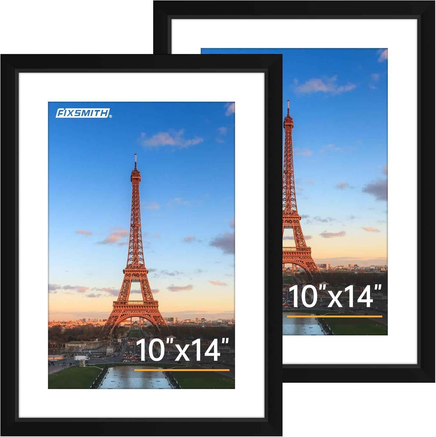 FIXSMITH 8x10 Picture Frame Set of 2, Photo Frame with HD Plexiglass, Display Pictures 5x7 with Mat or 8x10 Without Mat Multi Picture Frames Collage for Tabletop or Wall Display, Black