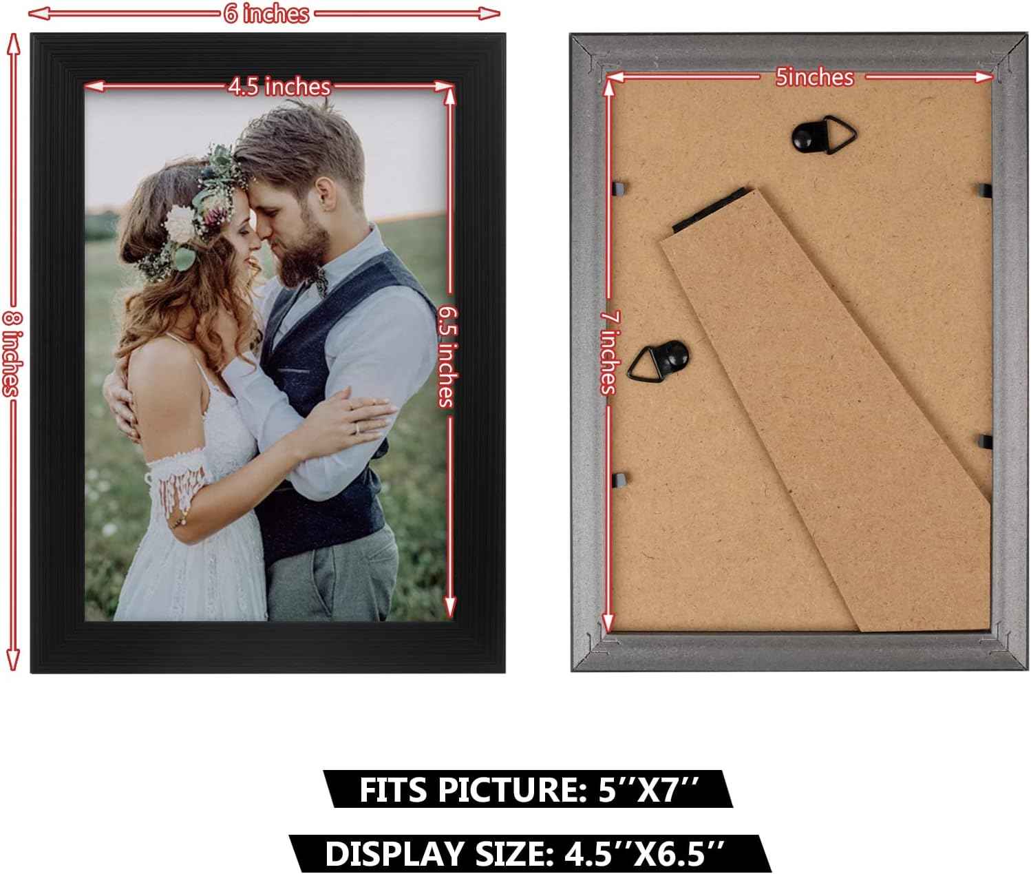 PECULA 2 Pack 5x7 Picture Frame, Black Picture Frame for Wall and Tabletop Display, Resistant Plastic Clear Plexiglass for Vertical or Horizontal Display