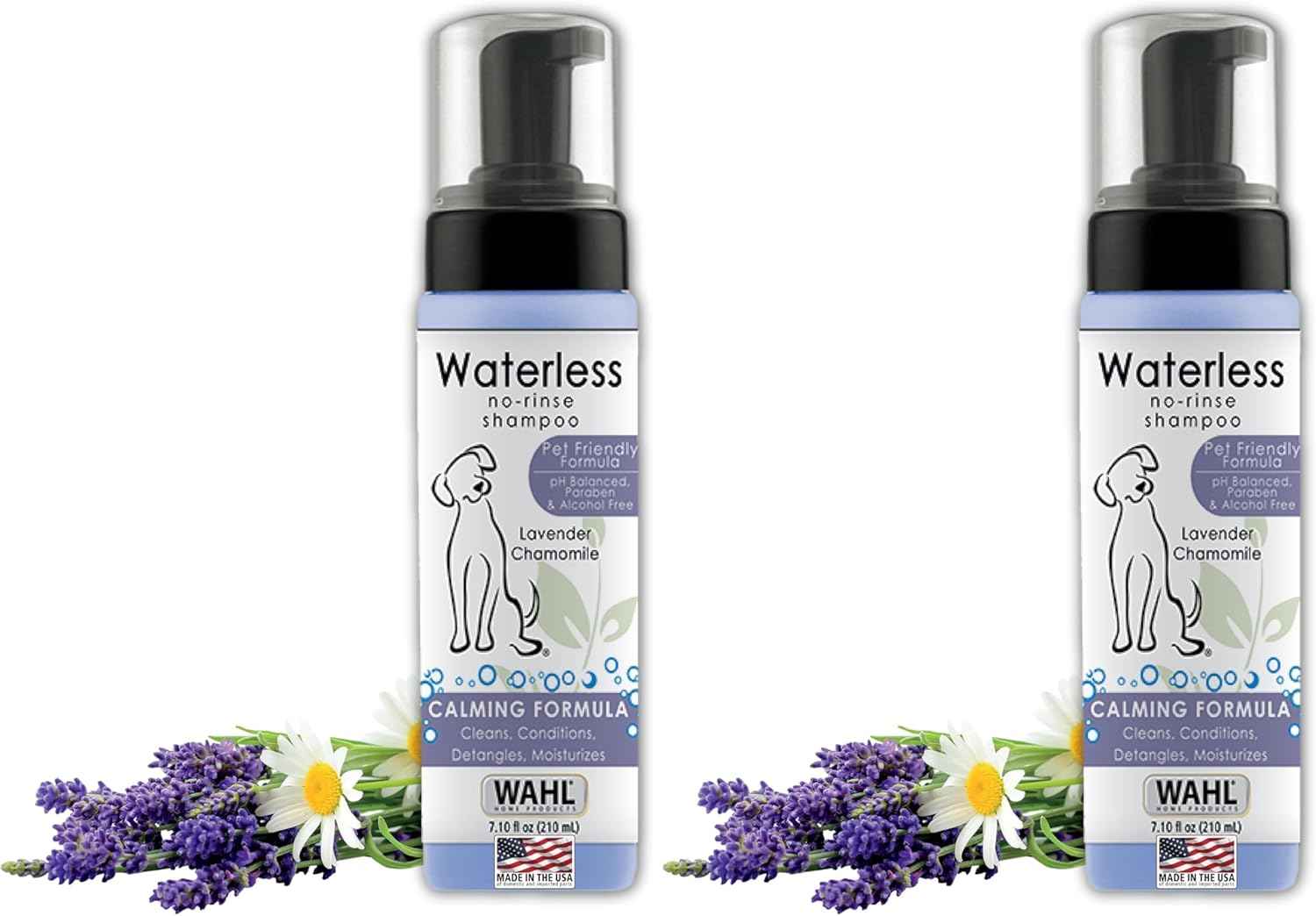 Wahl USA Pet Friendly Waterless No Rinse Shampoo for Animals – Lavender & Chamomile Scented - Cleaning, Conditioning, Detangling, & Moisturizing Shampoo for Dogs – 7.1 Oz - Model 820014A