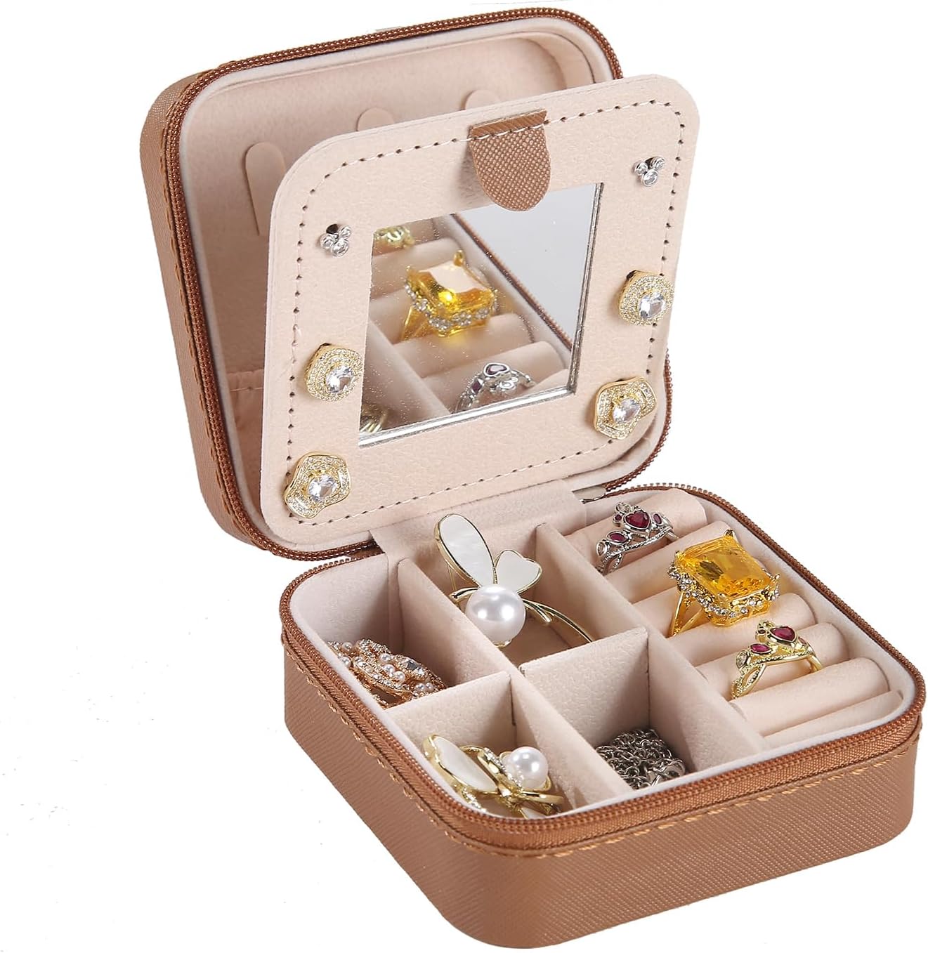 keLofoN small pink jewelry case with mirror travel gift for girls women