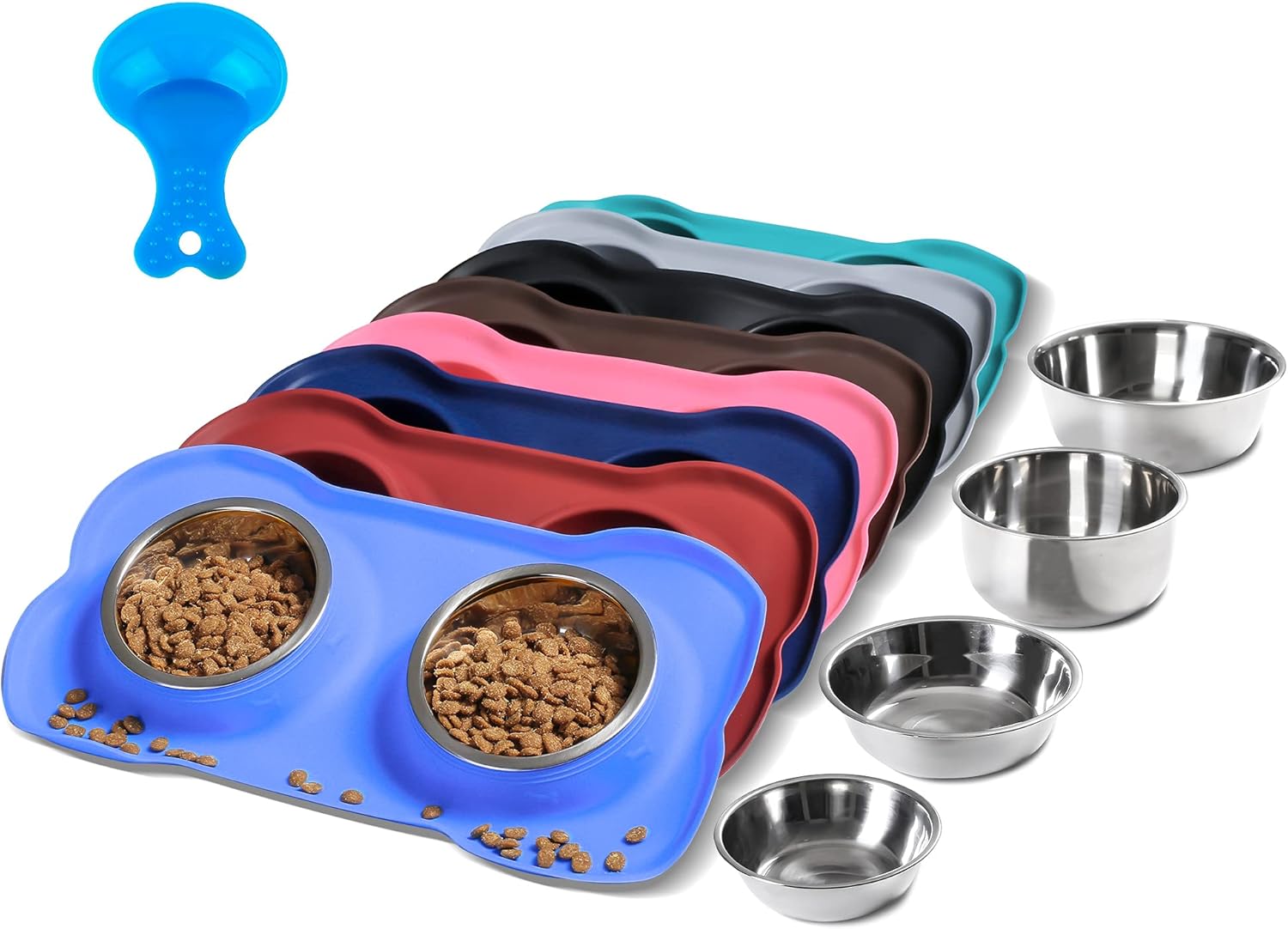 hubulk pet dog bowls 2 stainless steel no spill non skid silicone mat pet food scoop water feeder for small medium large dogs cats