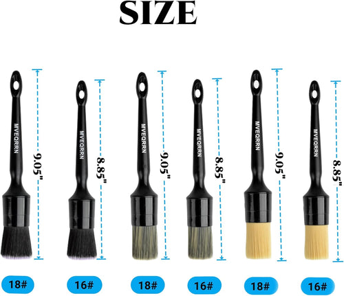 6pcs car detailing brush set with boar's hair, ultra soft, and multi-color detailing brushes for interior and exterior cleaning