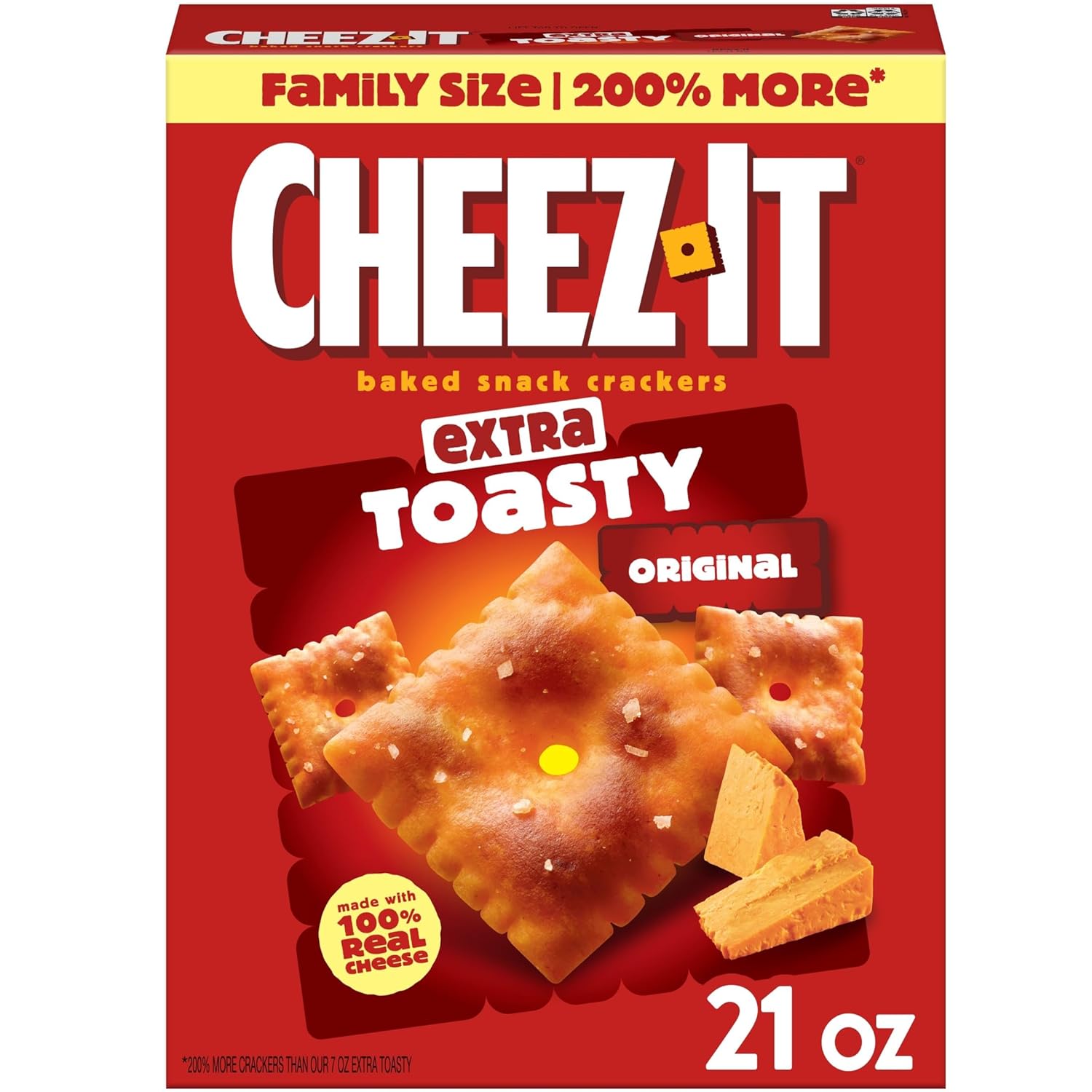 Cheez-It Extra Toasty Baked Snack Crackers, 21oz Box, Family Size, Lunch Snacks, 100% Real Cheese