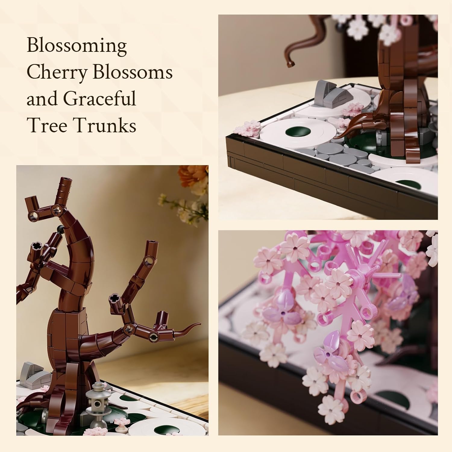 Wise Block Cherry Blossom Bonsai Building Set for Adults, Ages 18+, Pink Sakura Tree Artificial Plant for Home, Office or Bedroom Decor, Botanical Collection Gift for Birthdays & Holidays - 900PCS