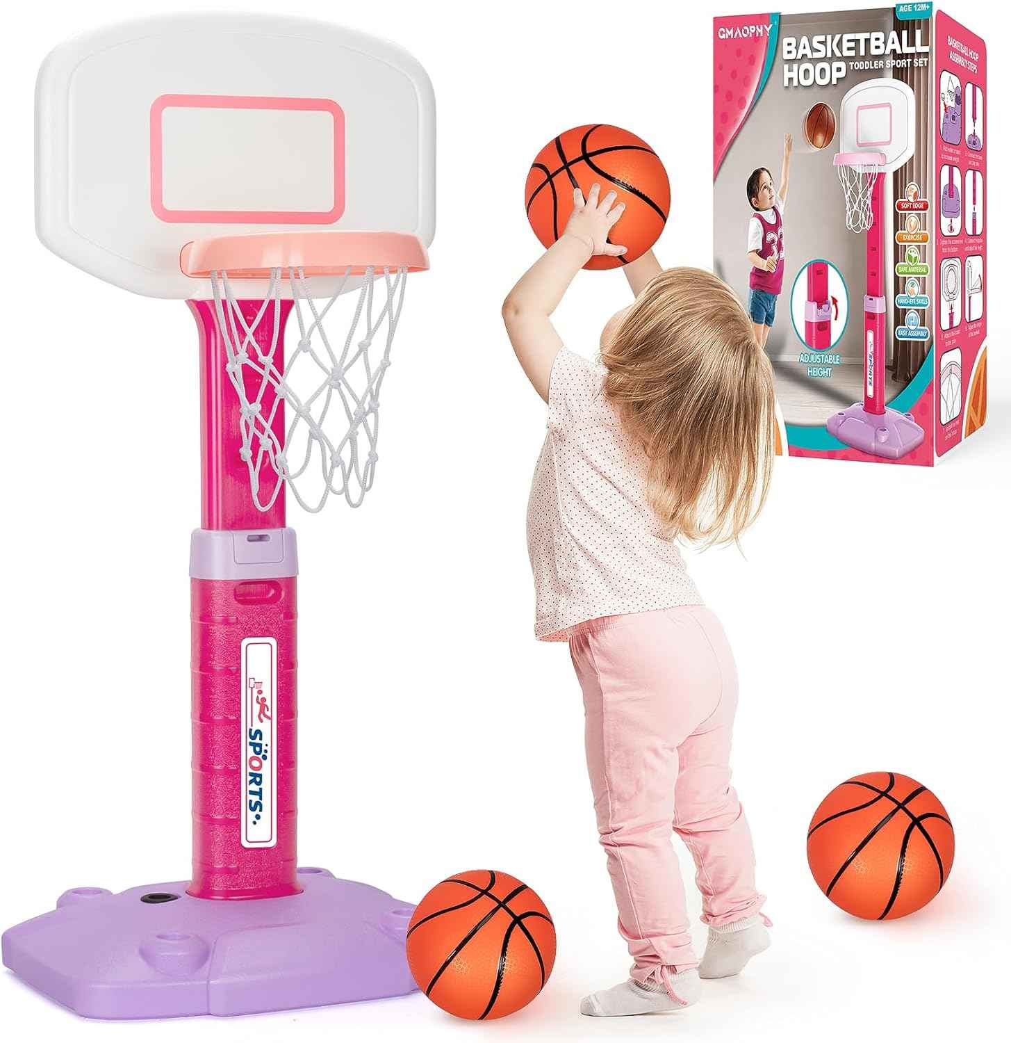 Toddler Basketball Hoop Indoor for Age 1-3, Adjustable Kids Basketball Hoops, Mini Basketball Hoop with 3 Balls for Outdoor Poolside, Birthday Christmas Sport Toys Gift for Baby Boys Girls Age 1 2 3 4