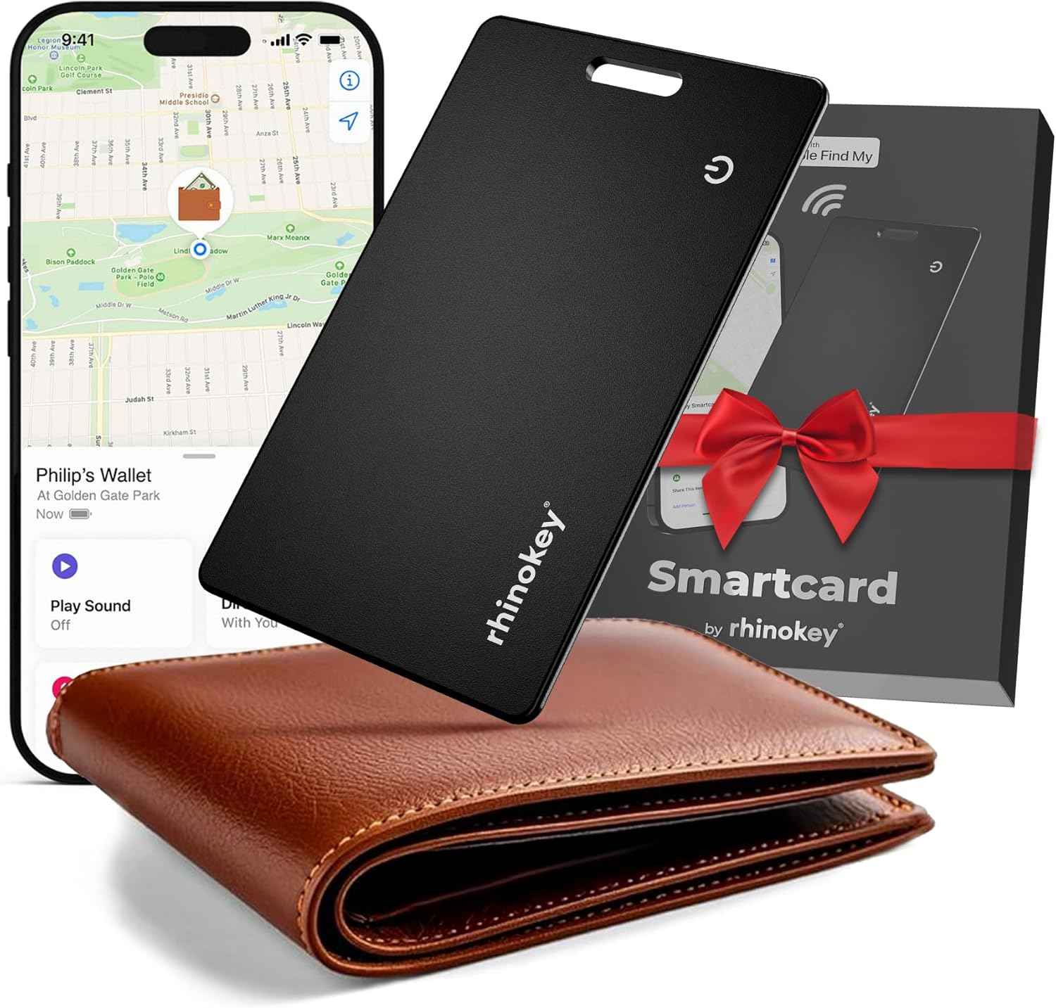 Wallet Tracker Card Works with Apple Find My (iOS Only) Slim 0.07in Rechargeable IP68 Waterproof Tracker Item Finder AirTag Card with Keychain Hole Mens Valentines Gifts