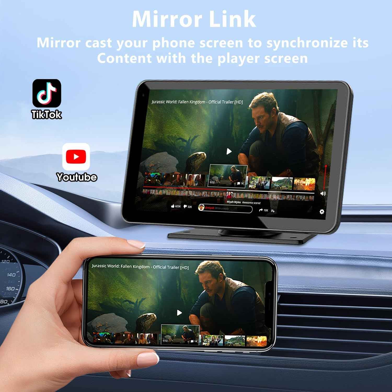 Carplay Screen for Car, 7" HD Wireless Portable Car Play Touchscreen Stereo with Android Auto Mirror Link/Backup Camera/GPS Navigation/Satellite Radio for All Vehicles