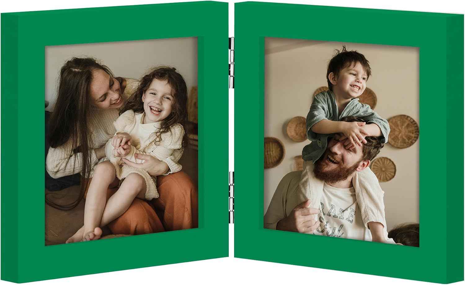 decorUhome Double 4x6 Picture Frame Vertical, Engineered Wood Bifold Photo Frame with Plexiglass for Tabletop Display, 4x6, Black