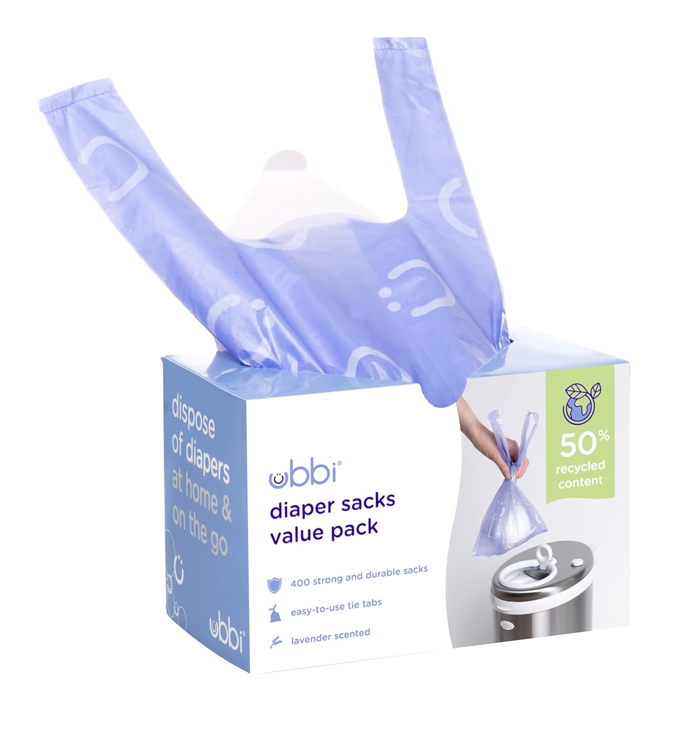 Ubbi Lavender Scented Disposable Diaper Sacks, Easy-To-Tie Tabs, 200 Count