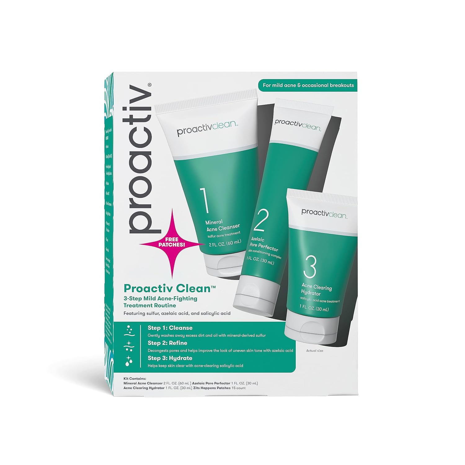proactiv clean 3-step acne routine kit with sulfur cleanser, azelaic serum, and sensitive skin moisturizer for 30-day acne treatment