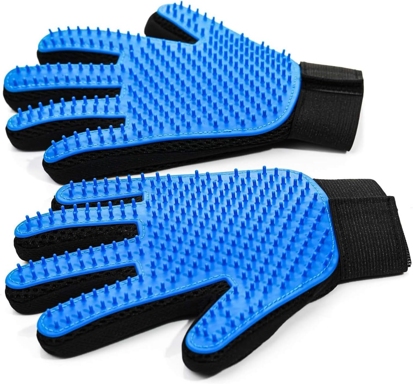 Pet Hair Removal Gloves for Dogs and Cats - 2-in-1 Deshedding Brush Massage Mitt for Shedding Control and Safe Pet Grooming 2-Pack (Blue)