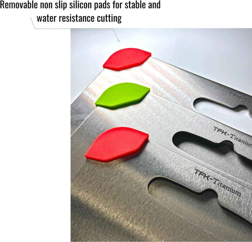 Titanium Cutting Board - 100% Pure Titanium Cutting Boards for Kitchen, Non toxic, Dishwasher safe and with Non slip silicon pads for stable and water resistance cutting (Large)