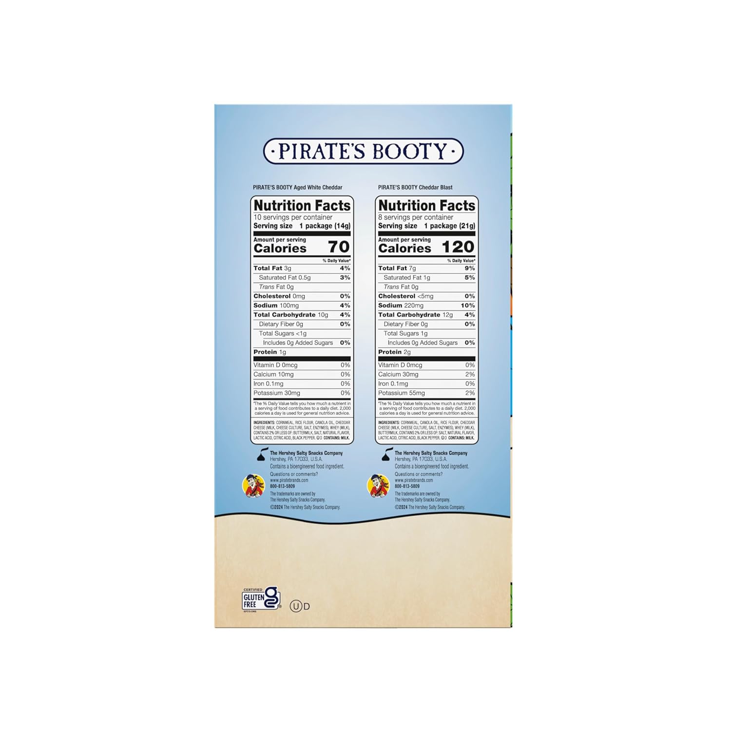 Pirate's Booty Aged White Cheddar and Cheddar Blast Cheese Puffs Variety Pack, 18-count, 0.5oz and 0.75oz bags, gluten-free kids snacks