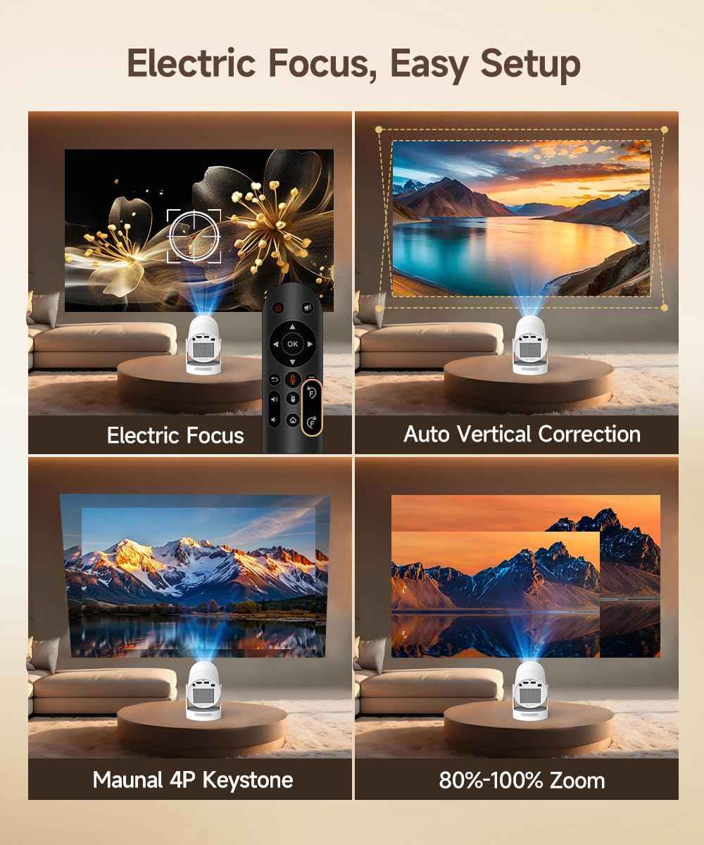 【Electric Focus】Magcubic Mini Projector 4K Support, Portable Projector with WiFi 6 and Bluetooth 5.4, Smart Proyector, 5W Soundbase Speaker, 180°Rotation for Home Theater
