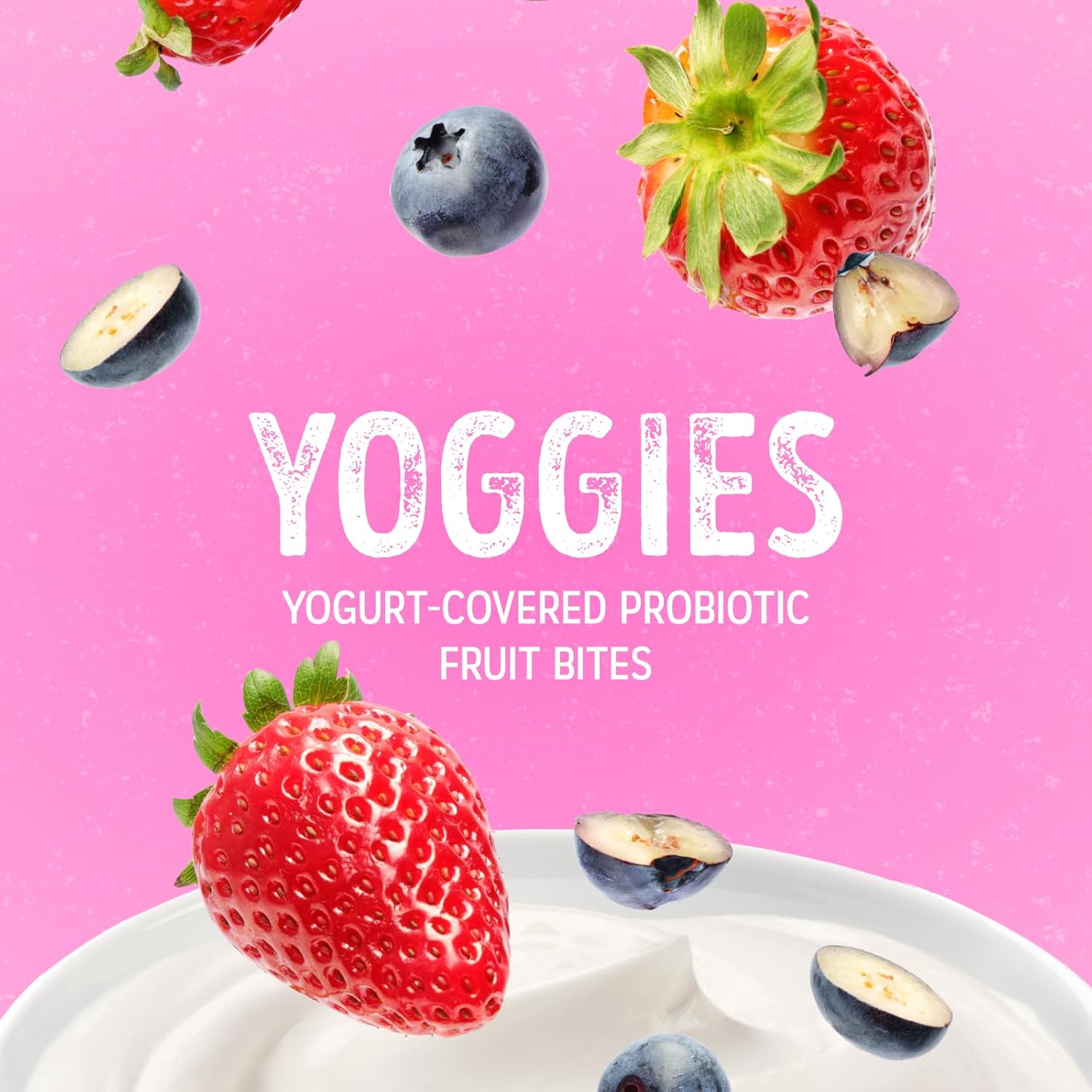 Nature's Garden Probiotic Yoggies multi-pack, 21oz, strawberry and mixed berry flavors, 0.7oz each, high fiber, real fruit pieces, no artificial ingredients