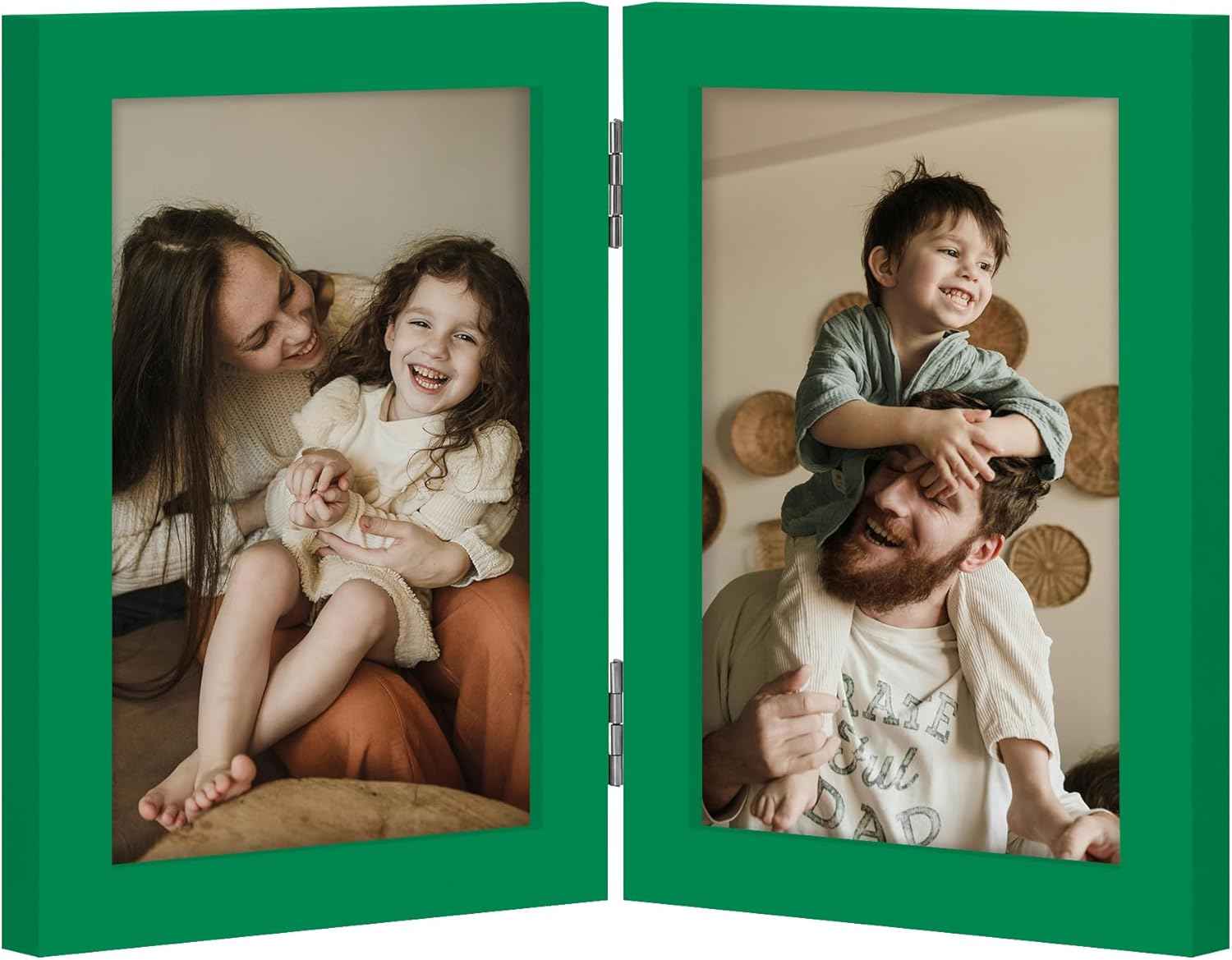decorUhome Double 4x6 Picture Frame Vertical, Engineered Wood Bifold Photo Frame with Plexiglass for Tabletop Display, 4x6, Black