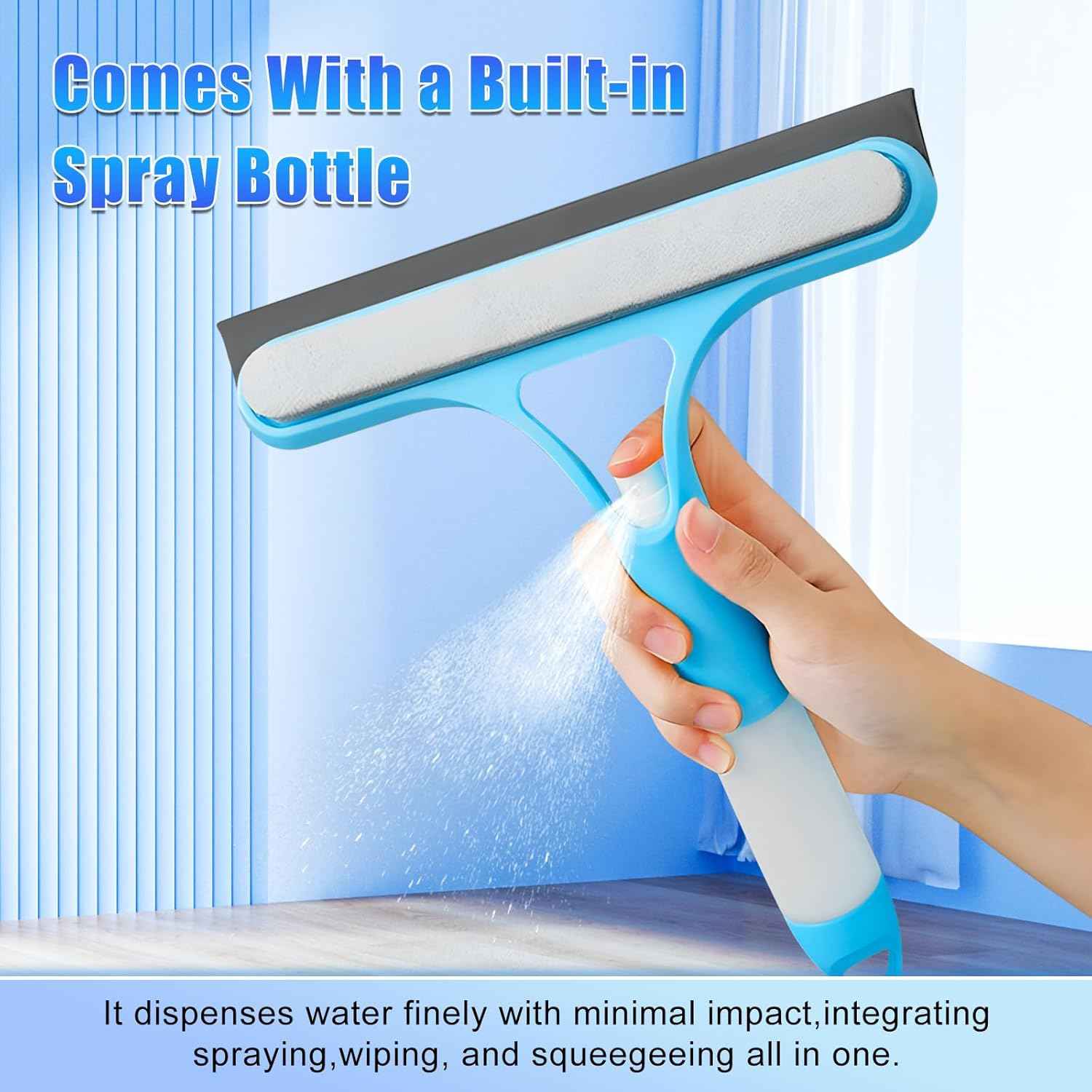 3 in 1 Window Cleaning Scraper,New 3 in 1 Window Cleaner,Squeegee and Scrubber with Spray, for Windows, Walls,Car Windshields, Bathrooms, Kitchens, All-Purpose Window Cleaner Tool (Blue)