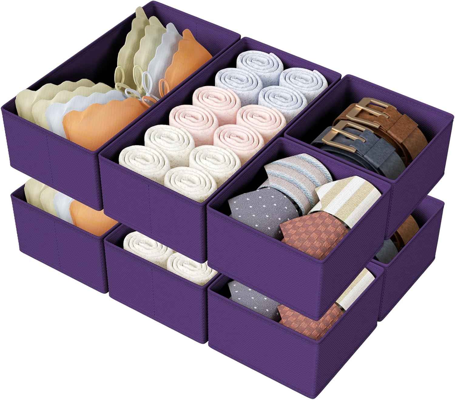 DIMJ Drawer Organizers Clothes, Set of 4 Dresser Organizer Bins, Fabric Closet Organizers and Storage, Shallow Drawer Dividers for Nursery, Clothing, Baby Clothes, Socks, Underwears, Tie (Beige)