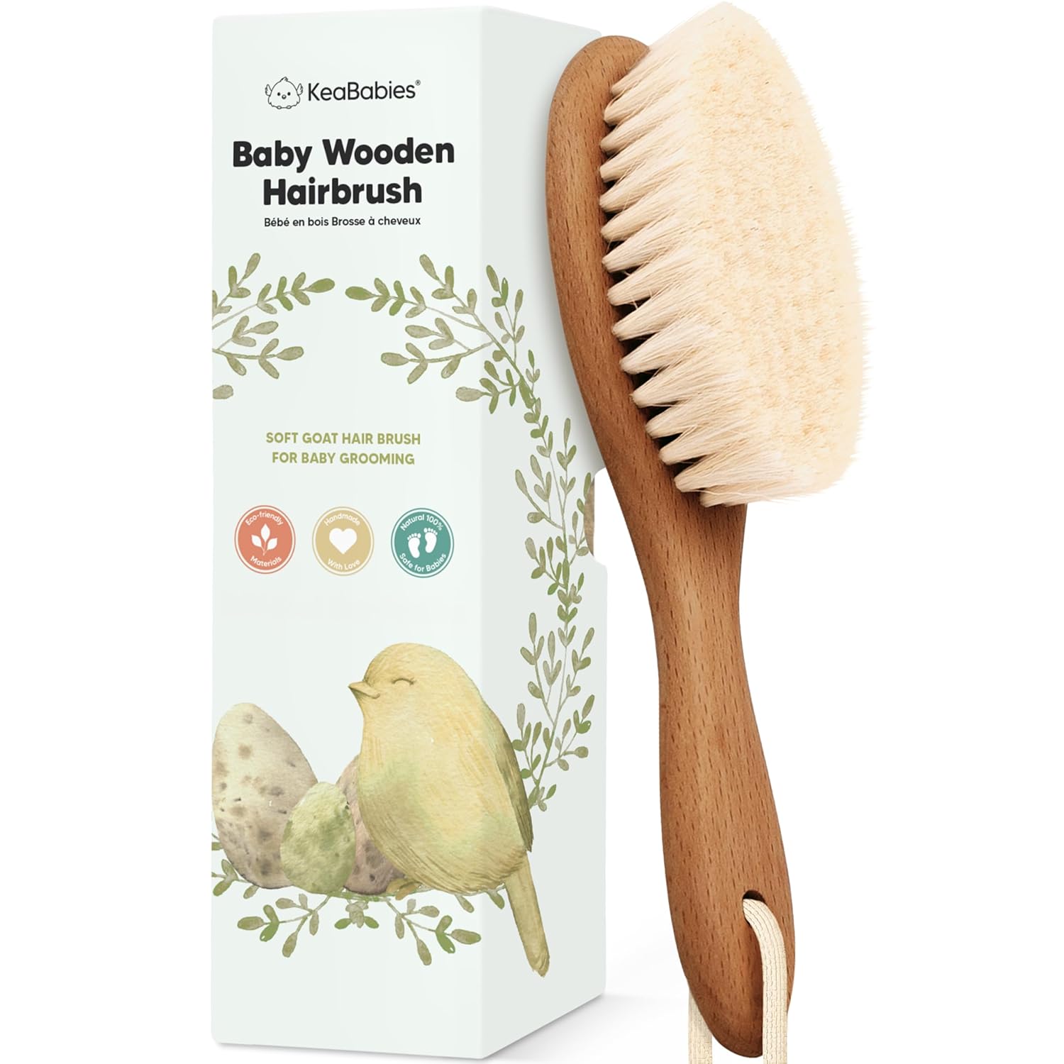 keababies wooden baby hair brush for toddler girls boys cradle cap soft goat bristles walnut regular