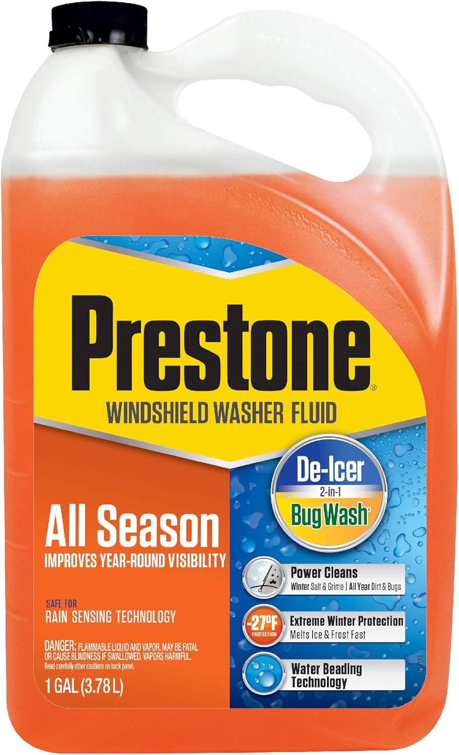 Prestone AS658 2-in-1 windshield washer fluid, 1 gallon, advanced winter de-icer and summer bug wash