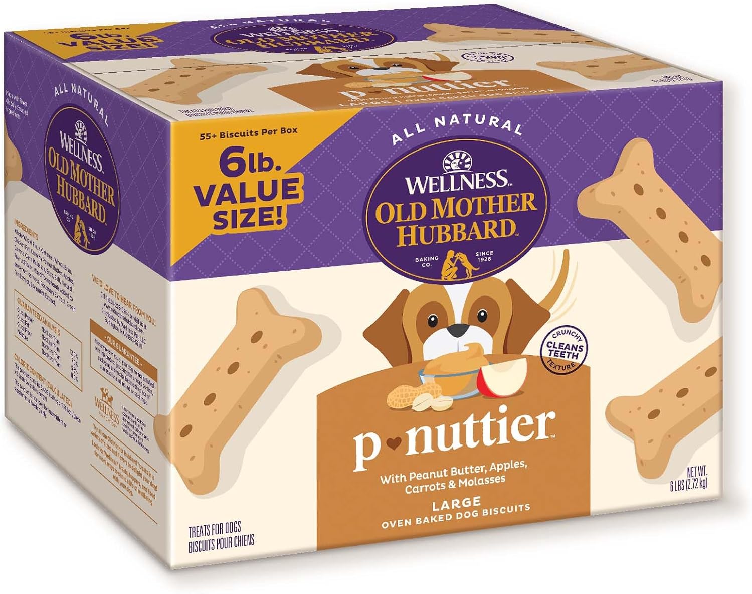 Old Mother Hubbard Natural Peanut Butter Dog Biscuits, Large Size, Training Treats, 6-Pound Box