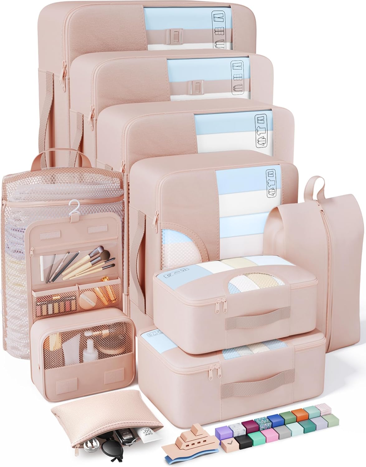 vekens 8-set packing cubes nylon organizer bags for beach vacation cruise ship travel essentials suitcase