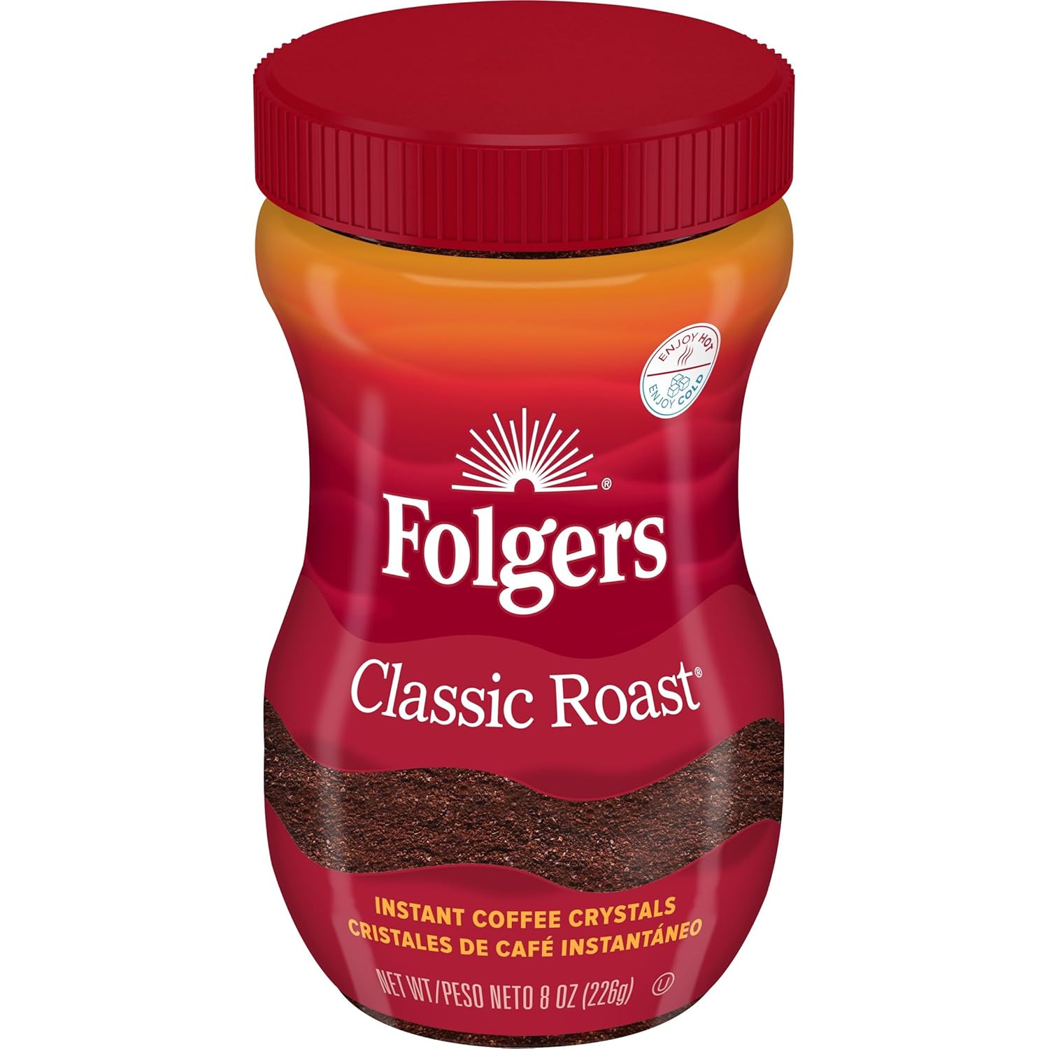 Folgers Classic Roast Instant Coffee, 8 Oz. Jar, Classic Taste in Convenient Instant Form, New Orleans Roasted