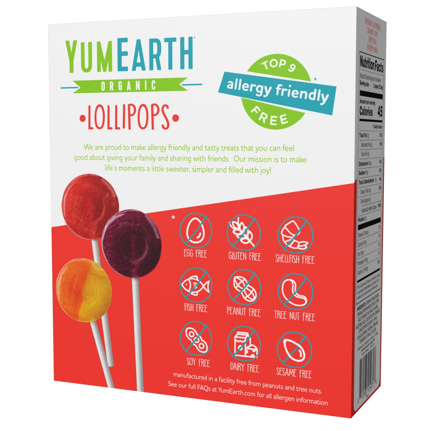 yumearth organic pops variety pack, 60 fruit flavored lollipops, allergy friendly, gluten free, non-gmo, vegan, no artificial dyes