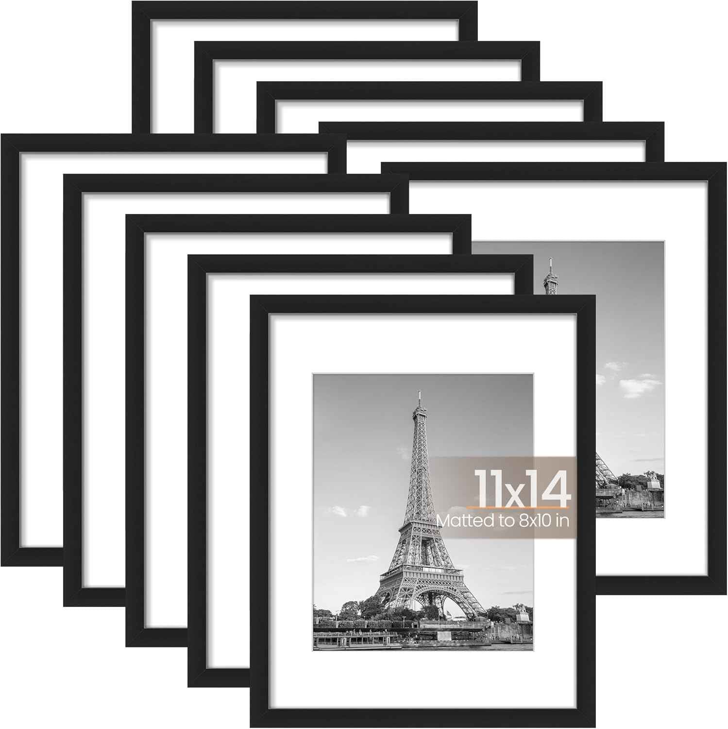 upsimples 5x7 Picture Frame Set of 10, Display Pictures 4x6 with Mat or 5x7 Without, Multi Photo Frames Collage for Wall or Tabletop Display, Black