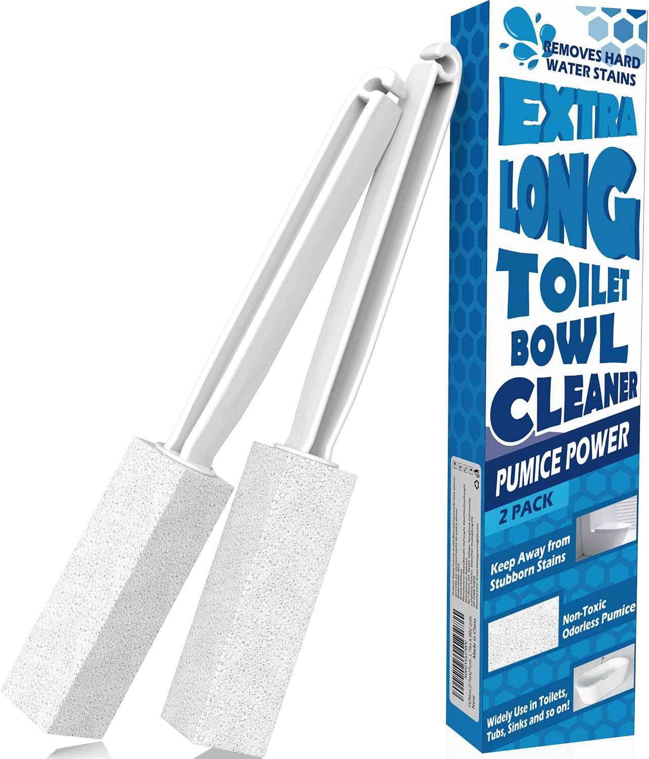 2 Pack Pumice Stone for Toilet Cleaning, Extra Long Handle for Removing Bowl Ring, Pool, Bathroom, Toilet Brush