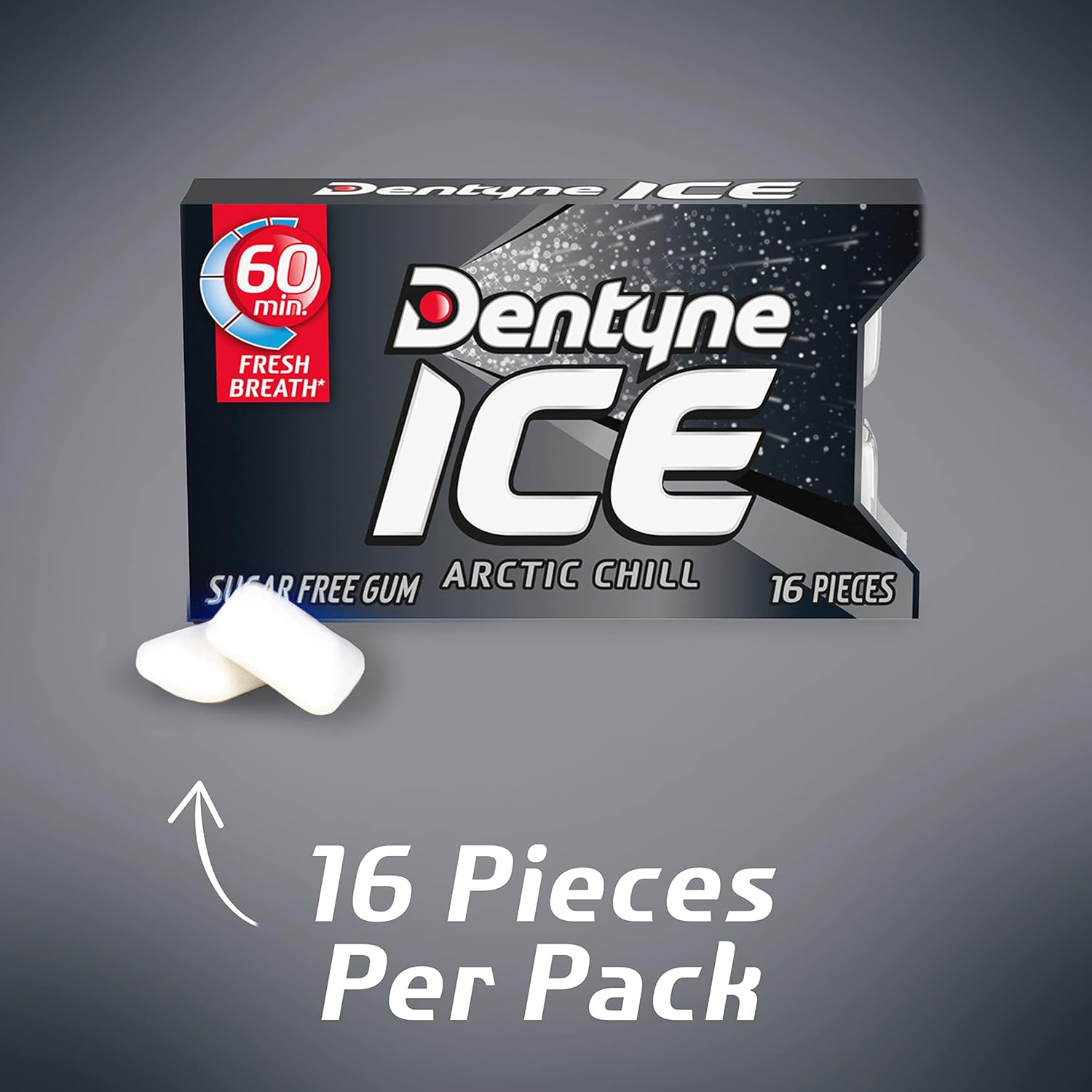 dentyne ice arctic chill sugar free gum, 9 packs of 16 pieces each, 144 total pieces