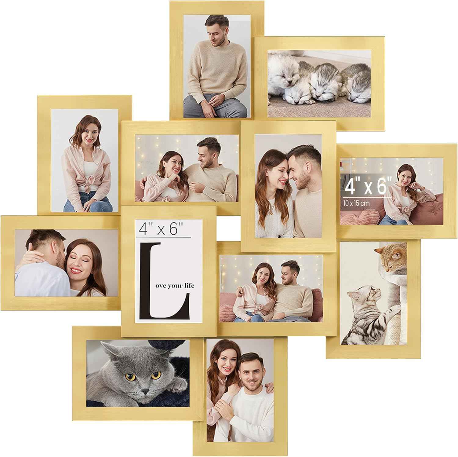 SONGMICS 4x6 Collage Picture Frames, 12-Pack Photo Collage Frame for Wall Decor, Glass Front, Assembly Required, Christmas Gift, Rustic Brown URPF022X01