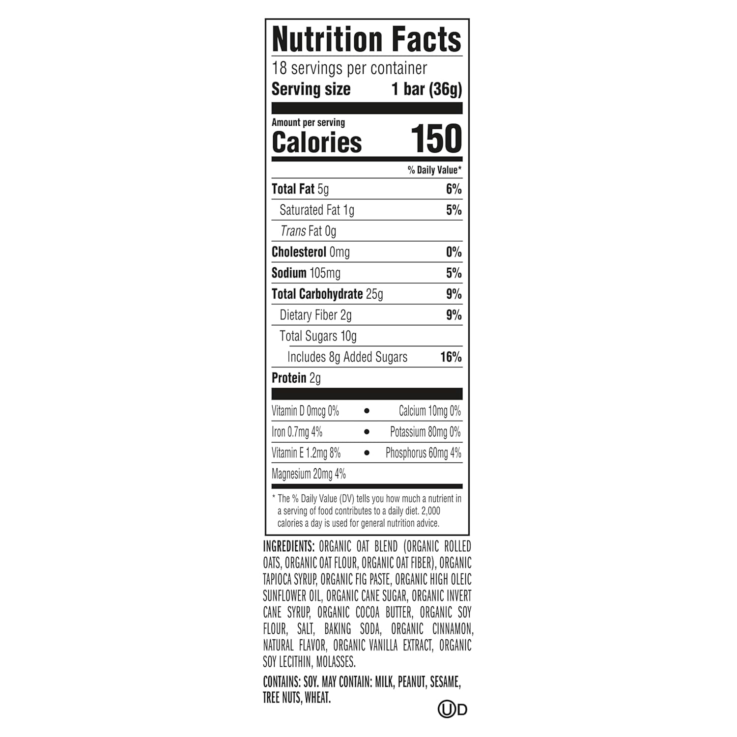 usda organic granola bars zbar soft-baked energy snack bars non-gmo 12g whole grains 18 pack