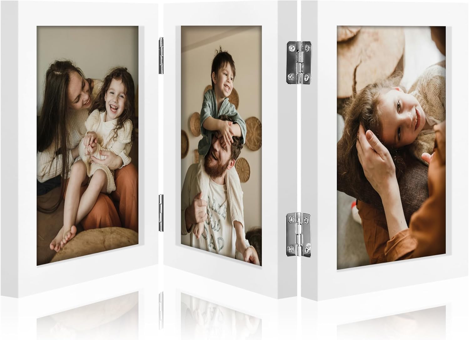 decorUhome Engineered Wood Trifold 4x6 Photo Frame with Plexiglass for Tabletop Display, Black, 3-Picture Frame