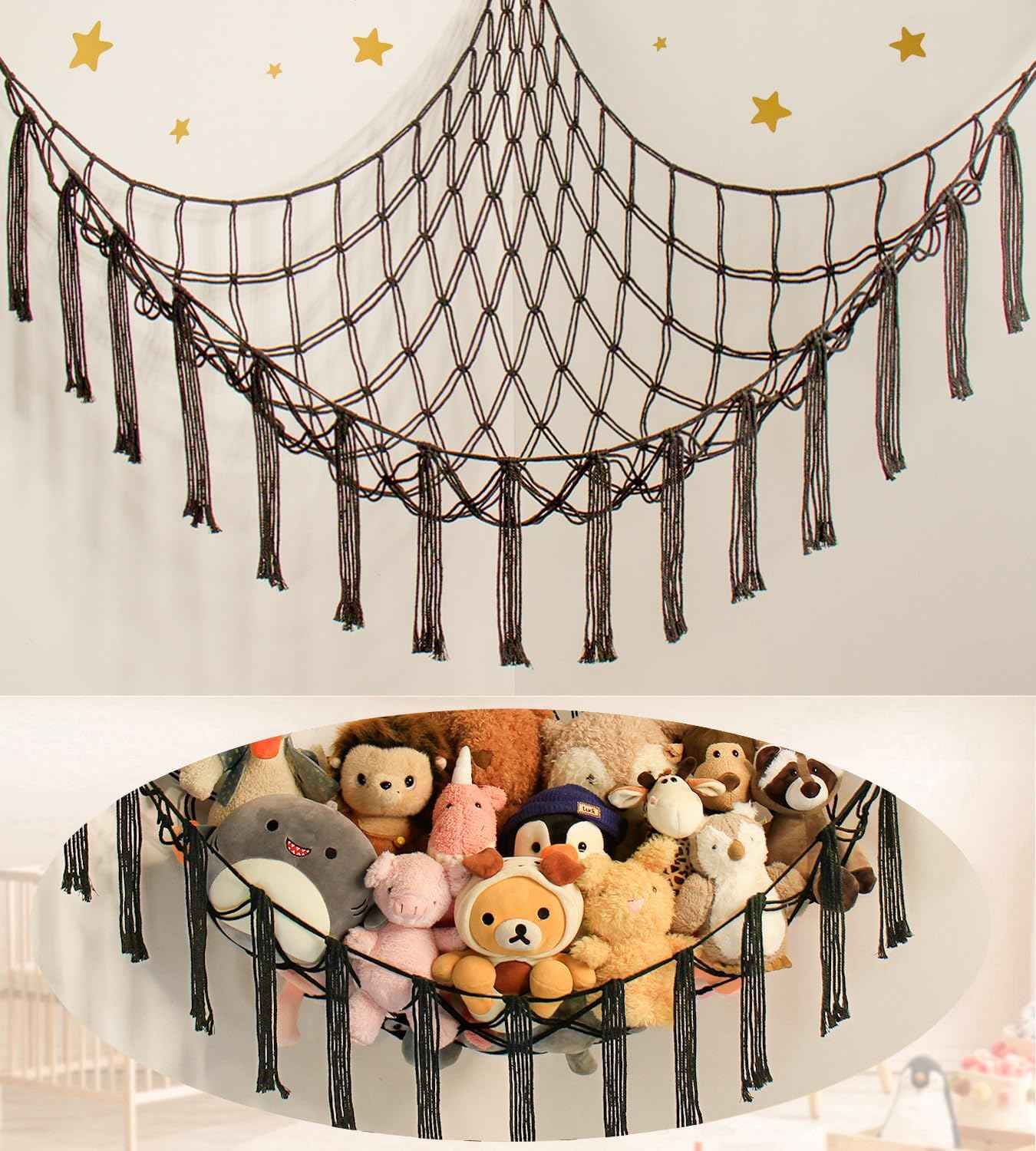 Stuffed Animal Hammock Corner Storage Net Cute Preppy Trendy Stuff Gifts for Teen Girls Baby Room Living Room House Wall Nursery Decor Rainbow Color Colorful Unicorn Hanging Organizers Organization
