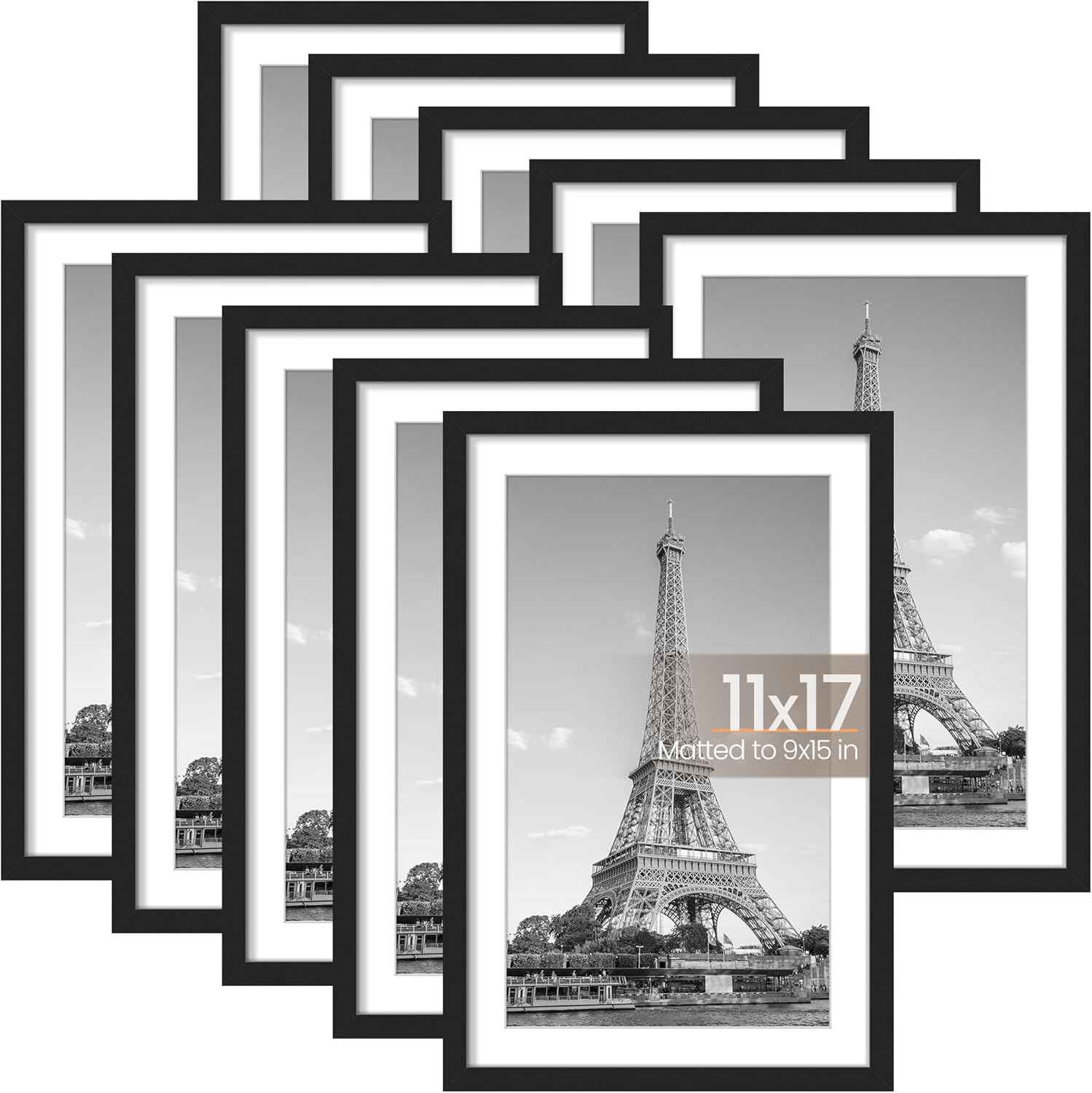 upsimples 5x7 Picture Frame Set of 10, Display Pictures 4x6 with Mat or 5x7 Without, Multi Photo Frames Collage for Wall or Tabletop Display, Black