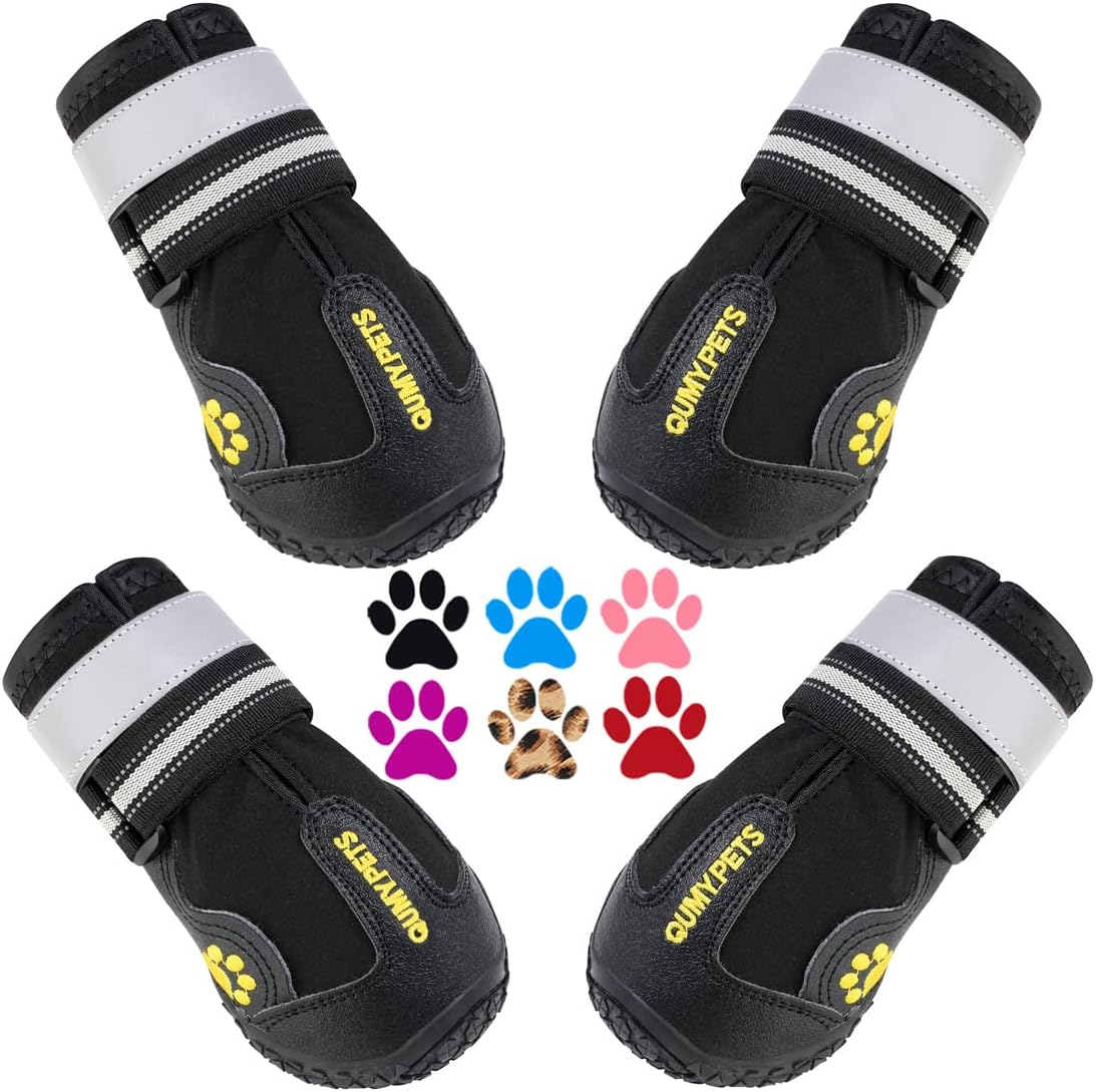 Qumy dog shoes, large dog boots, medium dog paw protectors for winter, snow, hot pavement, rainy weather, outdoor walking, indoor hardfloors