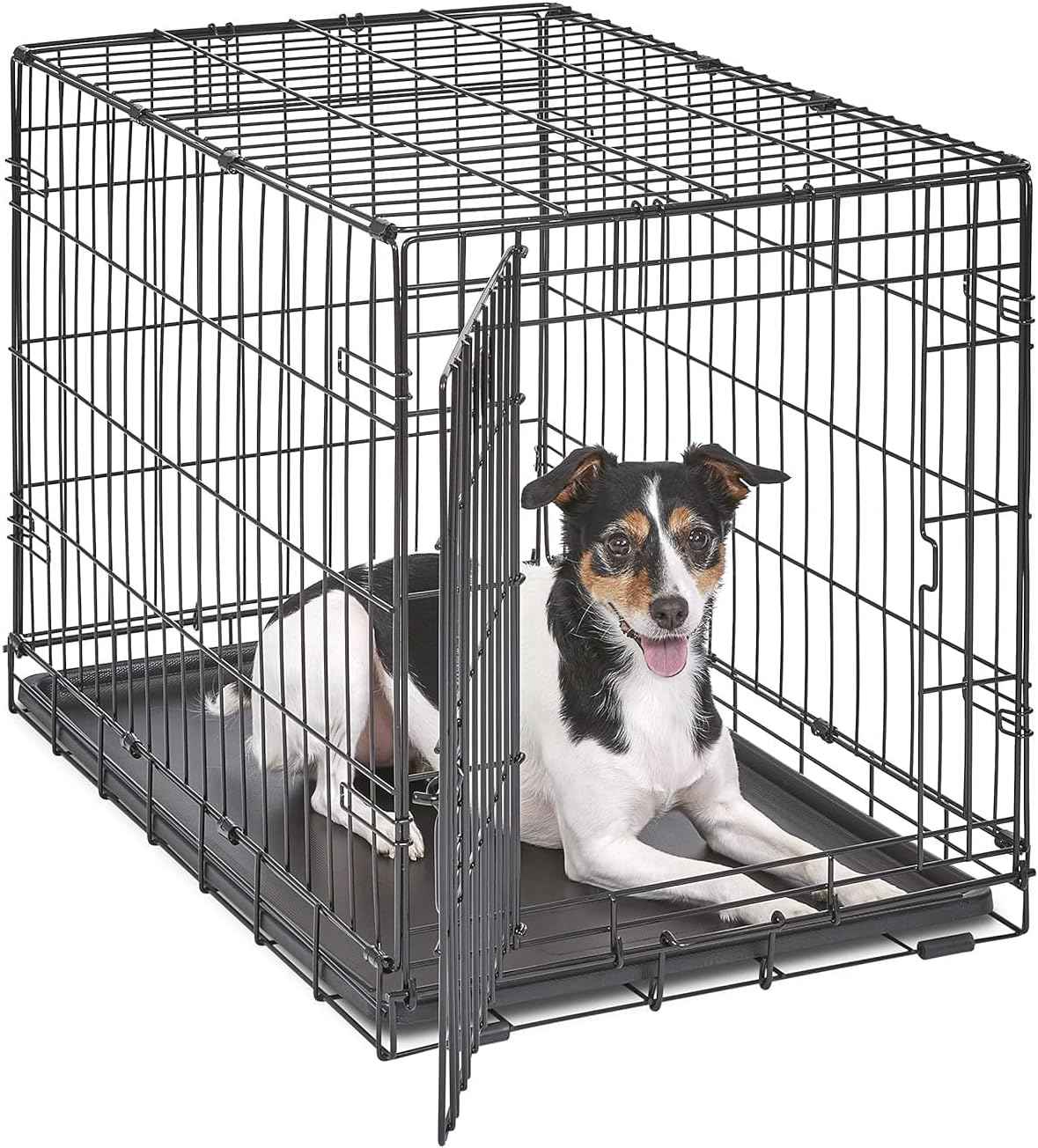 MidWest Homes for Pets 36-Inch iCrate Folding Dog Crate with Divider Panel, Leak-Proof Tray & Secure Latches – Metal Wire Kennel for Medium Large Breeds – Portable, Durable & Easy to Assemble