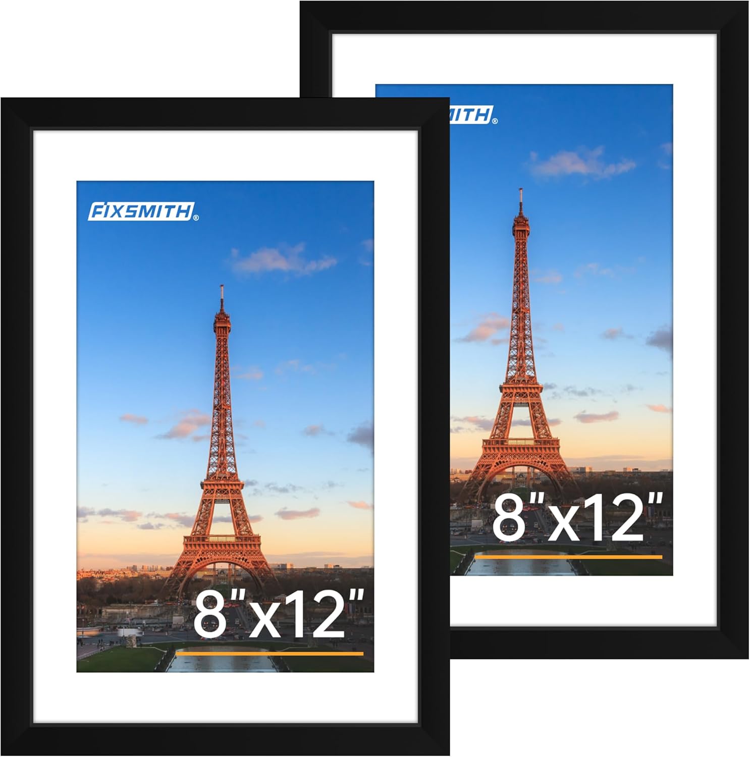 FIXSMITH 8x10 Picture Frame Set of 2, Photo Frame with HD Plexiglass, Display Pictures 5x7 with Mat or 8x10 Without Mat Multi Picture Frames Collage for Tabletop or Wall Display, Black