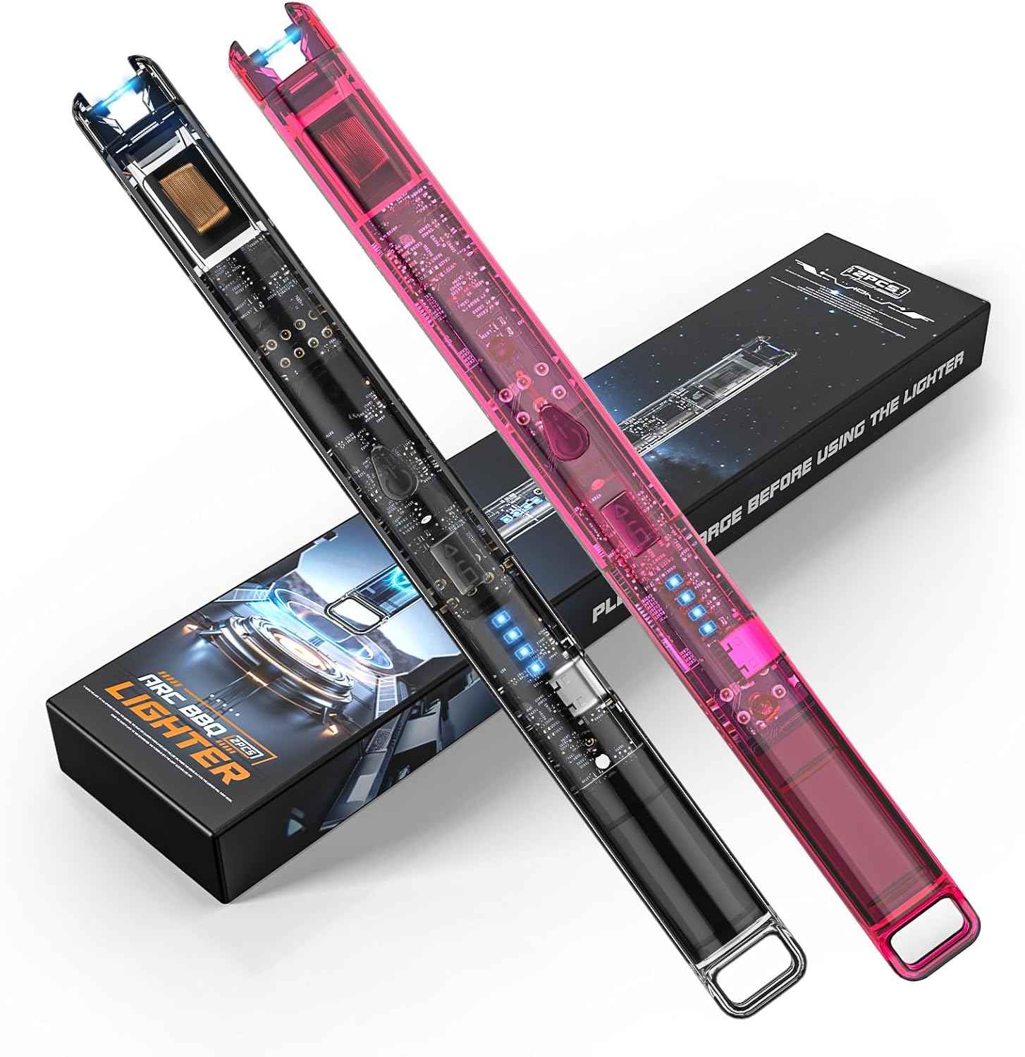 KTEBO 2 Pack Electric Candle Lighters - Rechargeable USB-C Arc Lighters with LED Display & Transparent See-Through Tech Design, Windproof Long Lighter for Candles,BBQ,Camping,Stoves,Stocking Stuffers