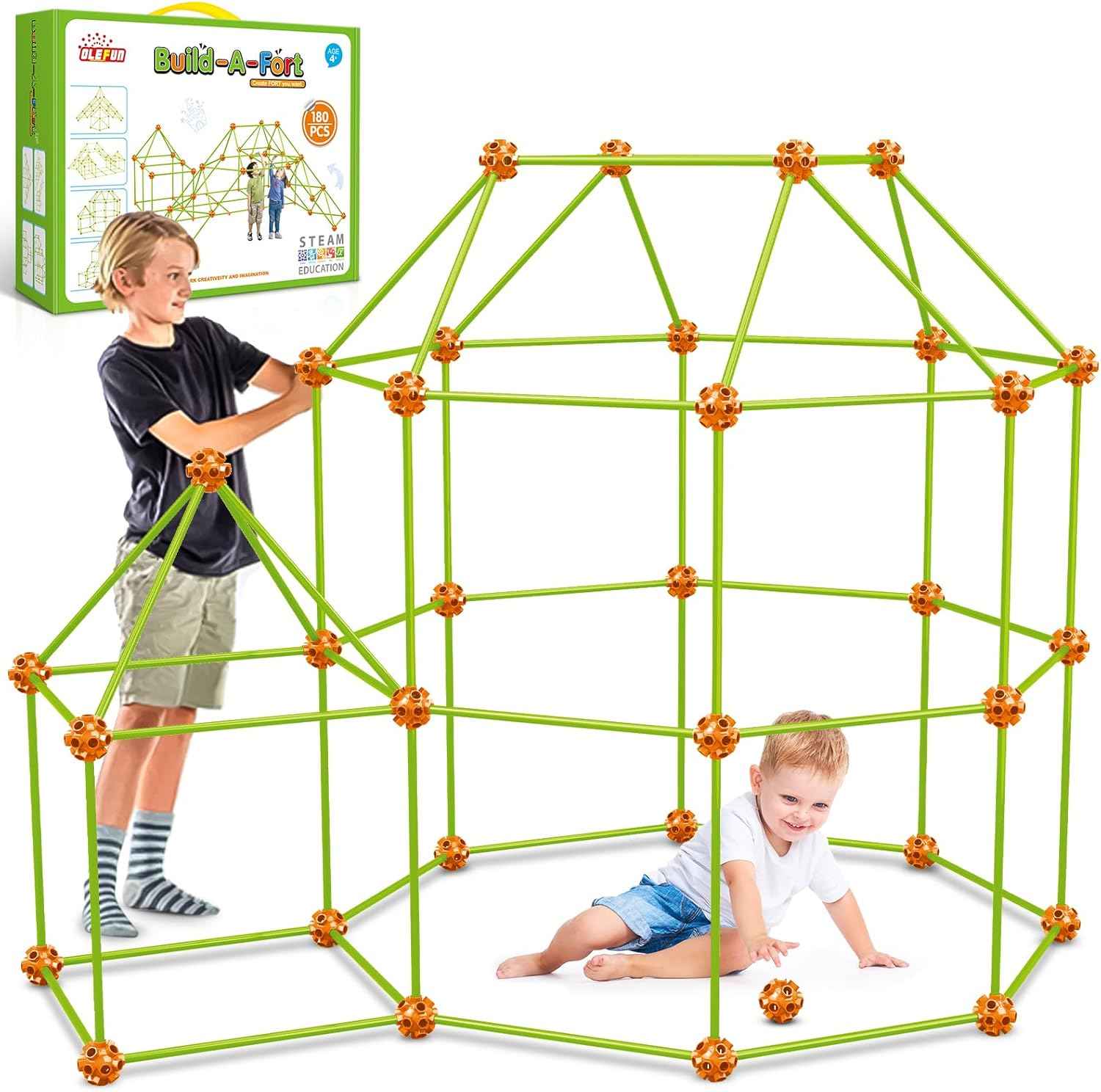 OleFun 180 Pack Fort Building Kits for Kids 4, 5, 6, 7, 8+ Year Old Boys & Girls, Creative STEM Building Toys for DIY Castles, Tunnels, Play Tent, Ideal Gifts for Aged 5-8