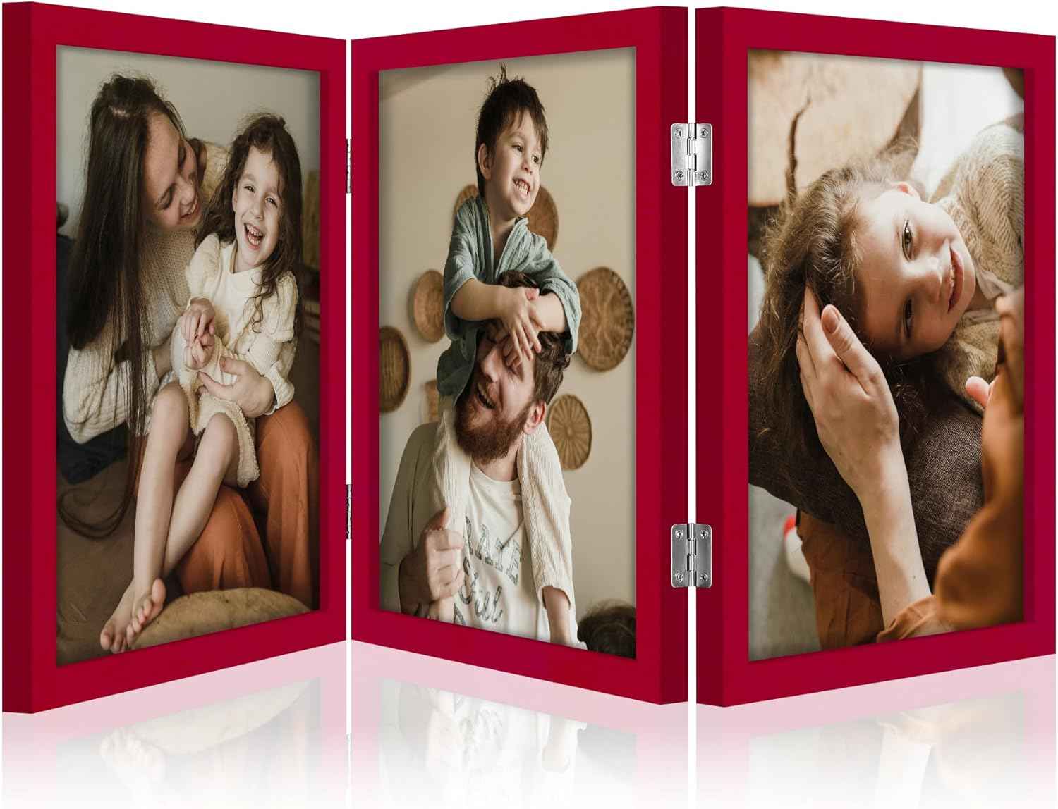 decorUhome Triple 4x6 Picture Frame Vertical, Engineered Wood Trifold Photo Frame with Plexiglass for Tabletop Display, 4x6, Black