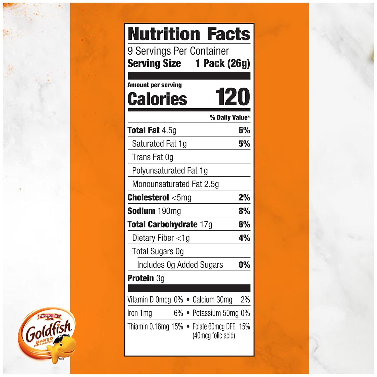 goldfish colors cheddar crackers, 9ct multi-pack tray, 9x0.9oz snack pack, baked with real cheese