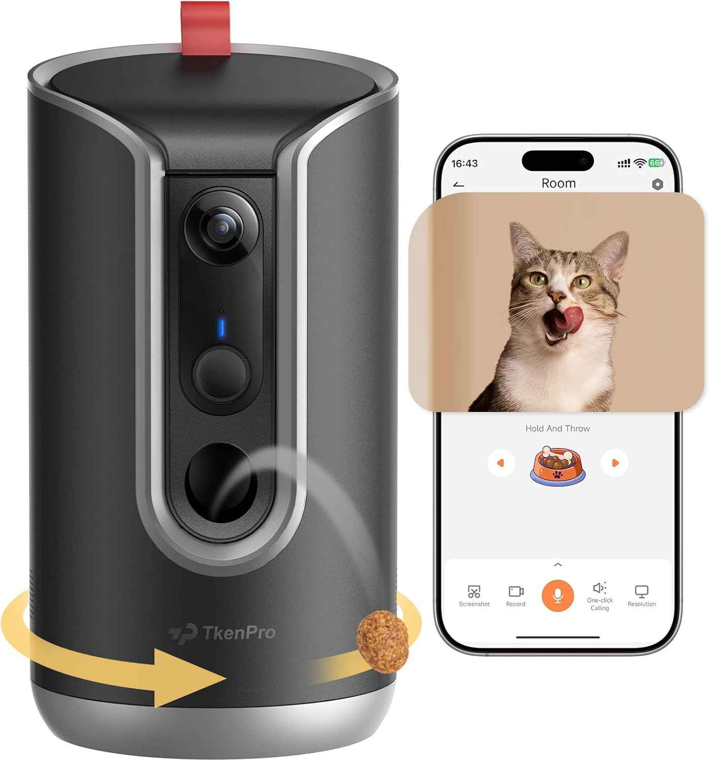 2K Pet Camera Treat Dispenser, 360°View Dog Camera with Phone App, 5G&2.4G WiFi 2-Way Talk Pet Cam Indoor for Cats Remote Treat Tossing, Motion Alerts, Auto Tracking