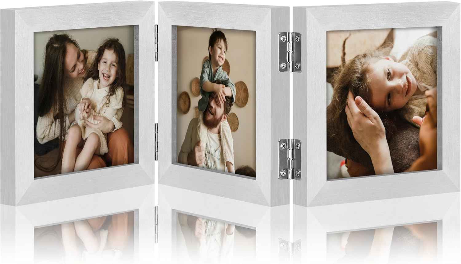 decorUhome Triple 4x6 Picture Frame Vertical, Engineered Wood Trifold Photo Frame with Plexiglass for Tabletop Display, 4x6, Black