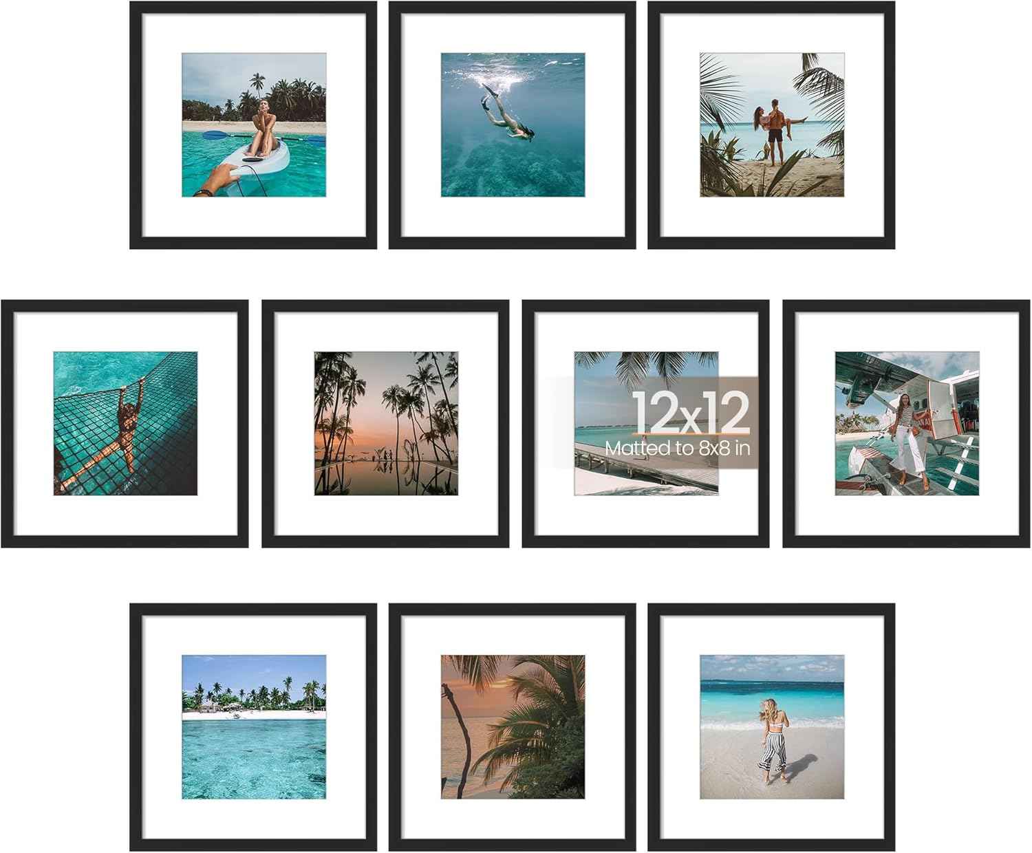 upsimples 5x7 Picture Frame Set of 10, Display Pictures 4x6 with Mat or 5x7 Without, Multi Photo Frames Collage for Wall or Tabletop Display, Black