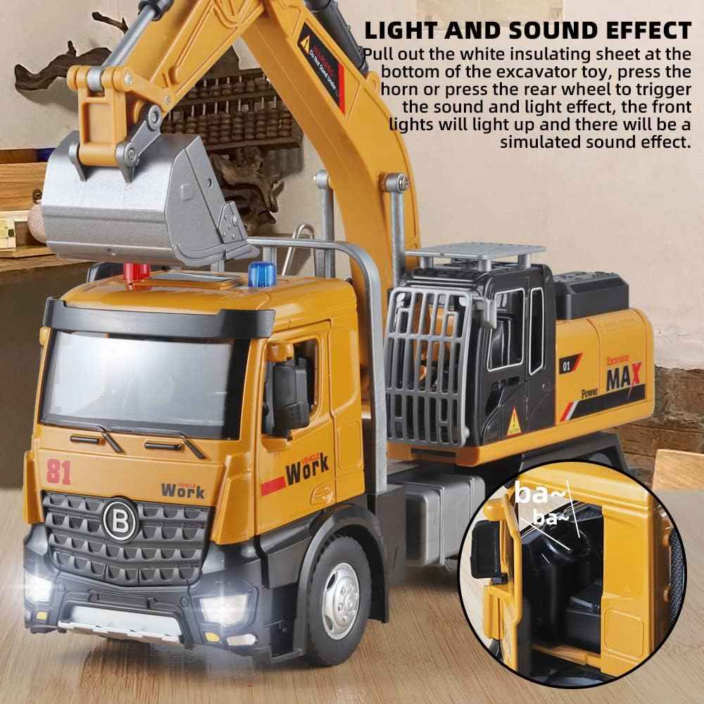 OANMYJJO Children Excavator Toy Metal DieCast Excavator Model，with Simulated Sound and lightdigger Toys，Excavator Toys for Boys 3-5 Year Old Gift