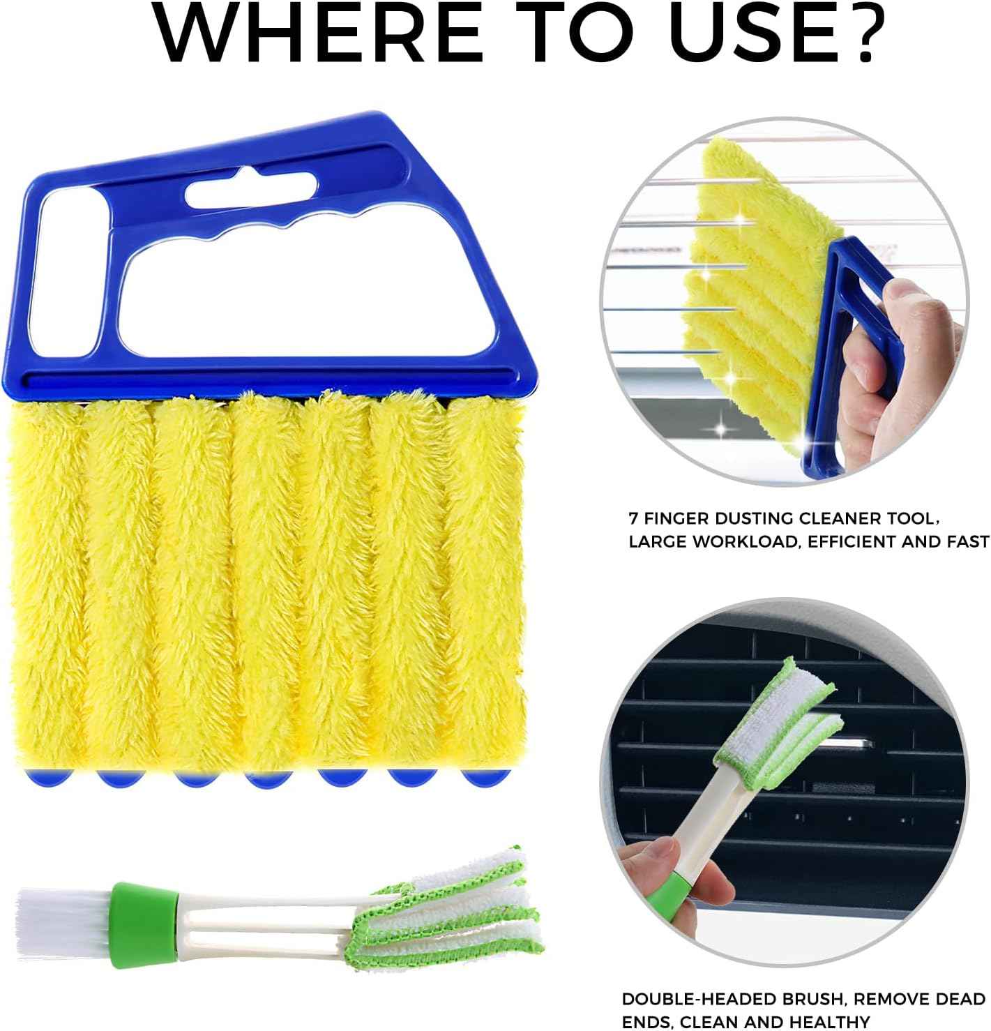 4Pcs Window Venetian Blind Cleaner Duster Tool,Washable 7 Fingers Dusting Cleaner and Air Vent Cleaner,Shutter Brush,Blinds Air Conditioner Keyboard Fan Duster Dirt Housekeeping Tool